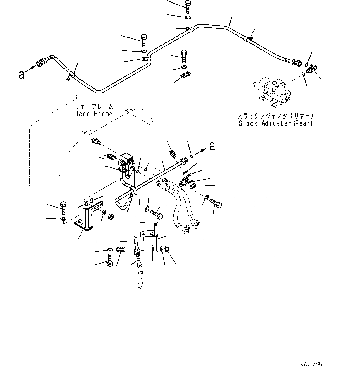 Схема запчастей Komatsu WA500-7 - ТОРМОЗНАЯ ГИДРОЛИНИЯ, ЗАДН. ТРУБЫ (/) (№-) ТОРМОЗНАЯ ГИДРОЛИНИЯ, С АВТОМАТИЧ.-СИСТ. СМАЗКИ СИСТЕМА