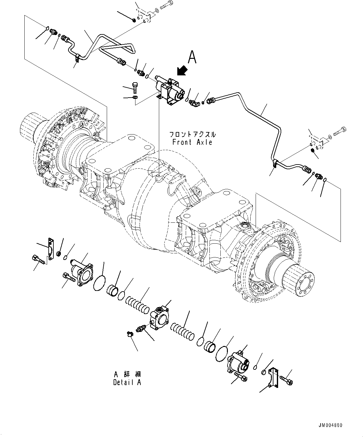 Схема запчастей Komatsu WA500-7 - ТОРМОЗНАЯ ГИДРОЛИНИЯ, ПЕРЕДНИЙ МОСТ ТРУБЫ (№-) ТОРМОЗНАЯ ГИДРОЛИНИЯ, С ТОРМОЗ. МАСЛ. СИСТЕМА ОХЛАЖДЕНИЯ