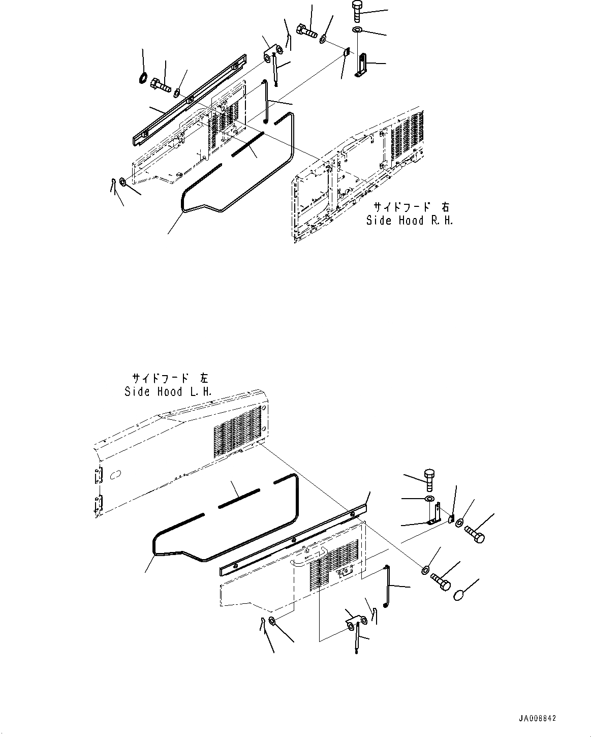 Схема запчастей Komatsu WA500-7 - ДВЕРЦЫ КАПОТА,  ЧАСТИ ДВЕРИ (№-) ДВЕРЦЫ КАПОТА, С АВТОМАТИЧ.-СИСТ. СМАЗКИ СИСТЕМА, ЗАДН. ПОЛН. КРЫЛО