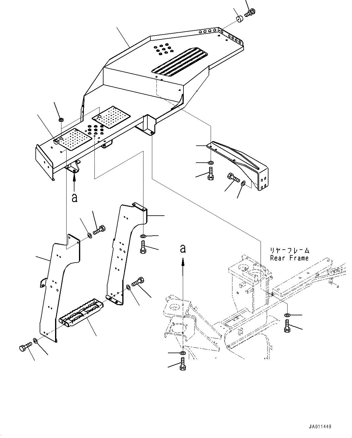 Схема запчастей Komatsu WA500-7 - ЛЕСТНИЦА, ПОЛ И СТУПЕНИ ПРАВ. (№7-) ЛЕСТНИЦА, С ТОПЛИВН. БЫСТР. ЗАПРАВ. СИСТЕМА