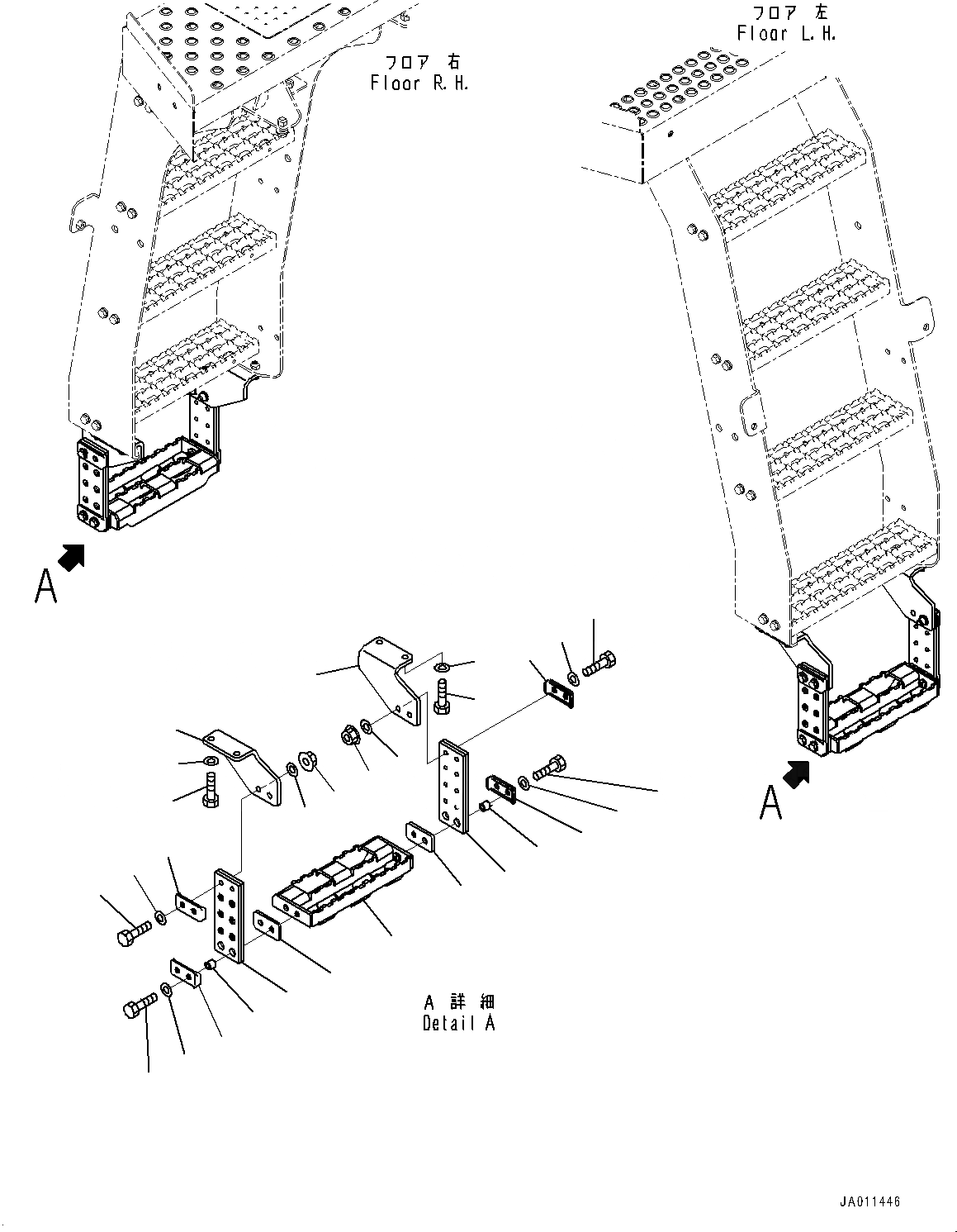 Схема запчастей Komatsu WA500-7 - ЛЕСТНИЦА, ПЕРЕДН. СТУПЕНИ (/) (№7-) ЛЕСТНИЦА, БЕЗ ТОПЛИВН. БЫСТР. ЗАПРАВ. СИСТЕМА