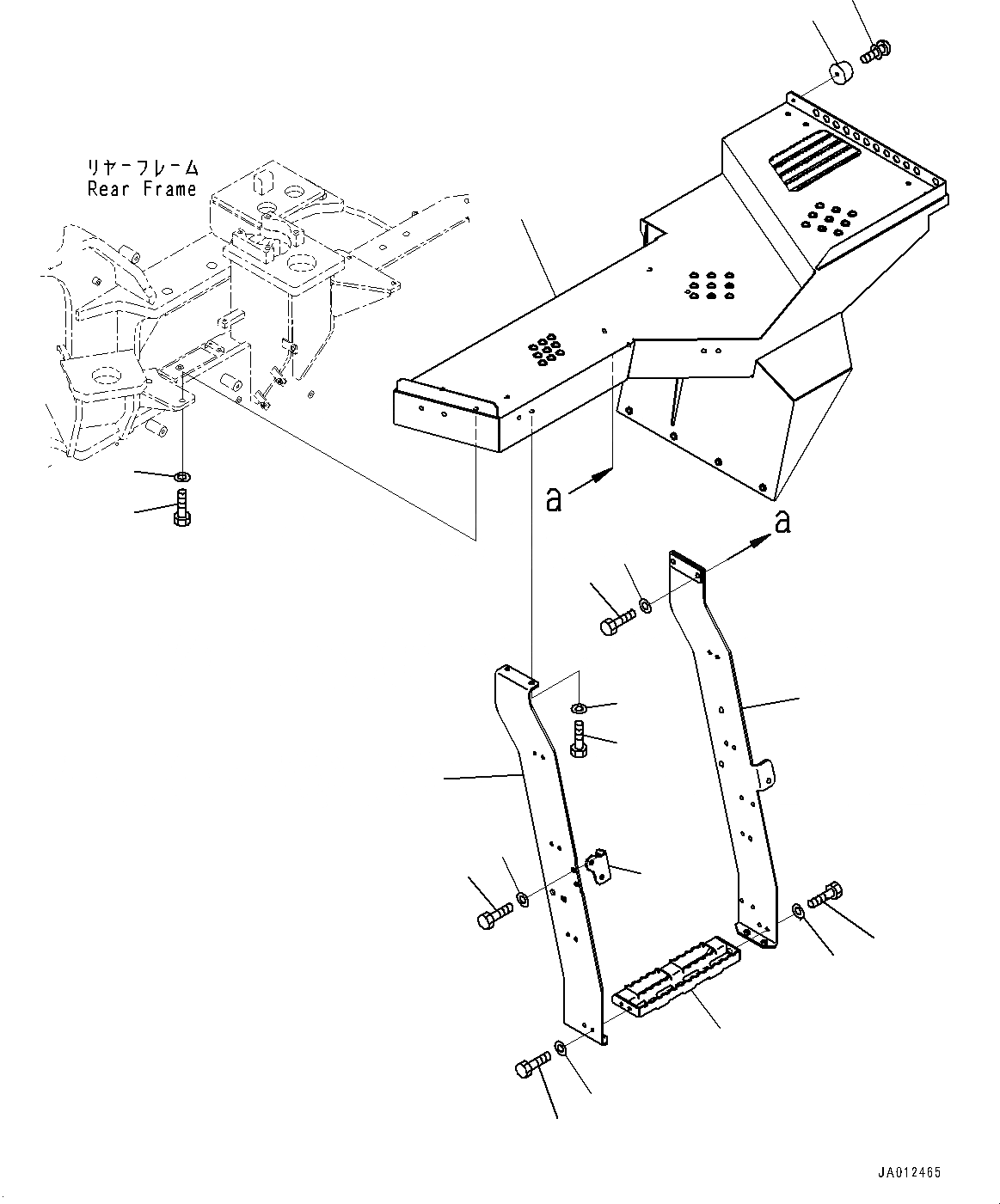 Схема запчастей Komatsu WA500-7 - ЛЕСТНИЦА, ПОЛ И ЛЕСТНИЦА ЛЕВ. (№-) ЛЕСТНИЦА, С ТОПЛИВН. БЫСТР. ЗАПРАВ. СИСТЕМА, ЗАДН. ПОЛН. КРЫЛО