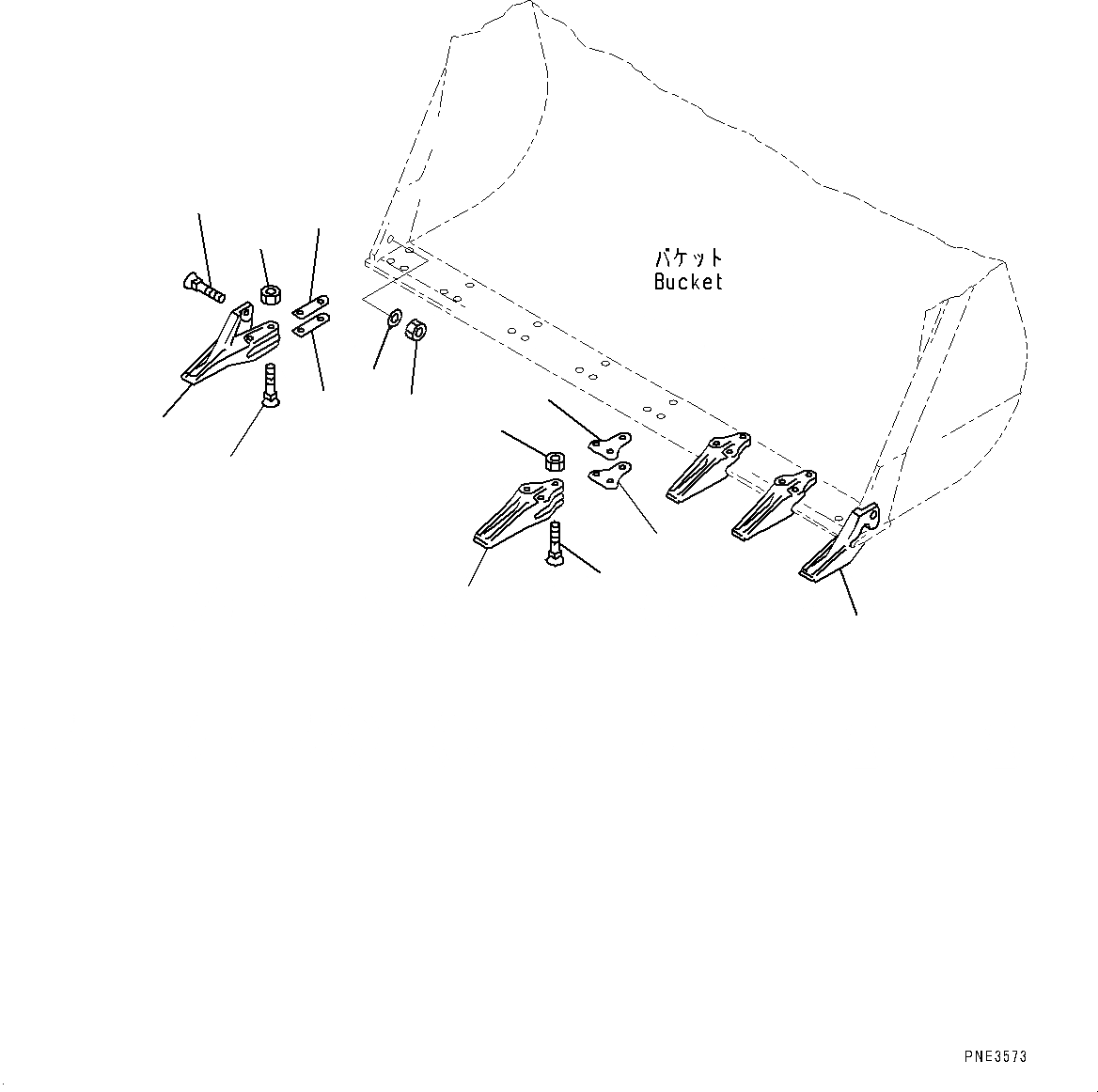 Схема запчастей Komatsu WA500-7 - КОВШ ЗУБЬЯ(№-) КОВШ TOOTH, БОЛТ-ON MONO CAST ТИП, 8 TOOTH