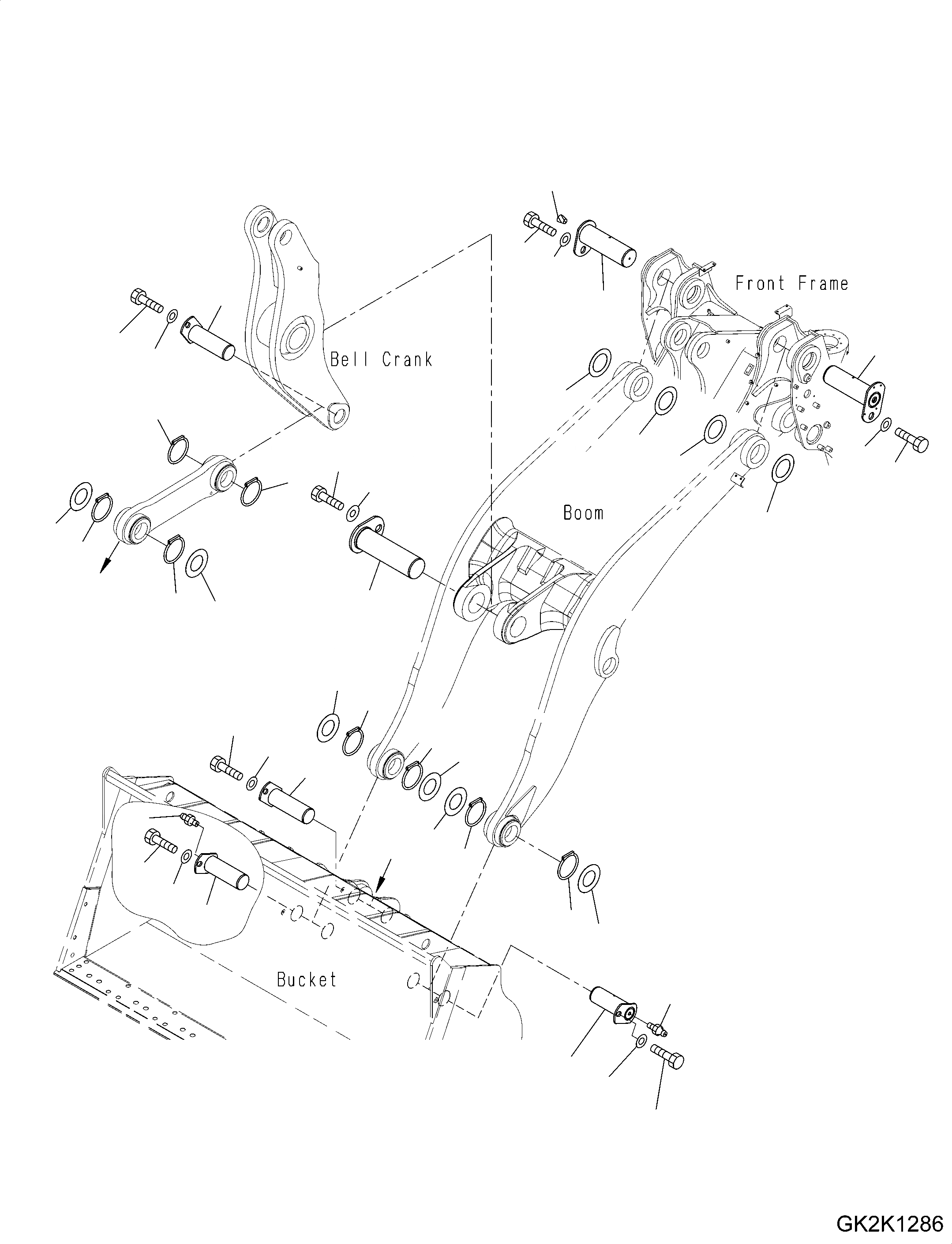Схема запчастей Komatsu WA500-7 - СТРЕЛА И BELL CRANK, ПАЛЕЦ СТРЕЛА И BELL CRANK