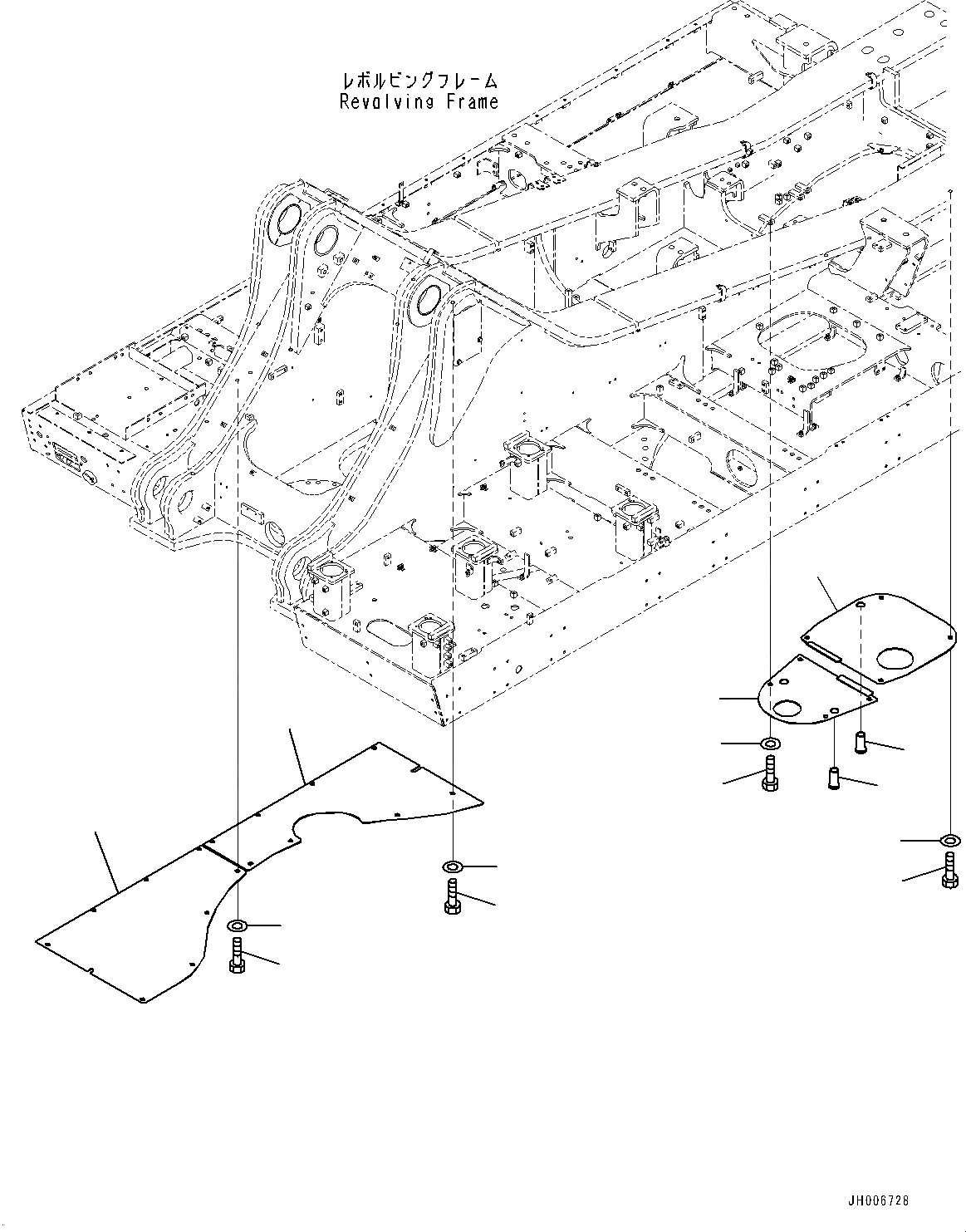 Схема запчастей Komatsu PC1250-8R - НИЖН. КРЫШКА, ОСНОВНАЯ РАМА, ЦЕНТР. (№-) НИЖН. КРЫШКА