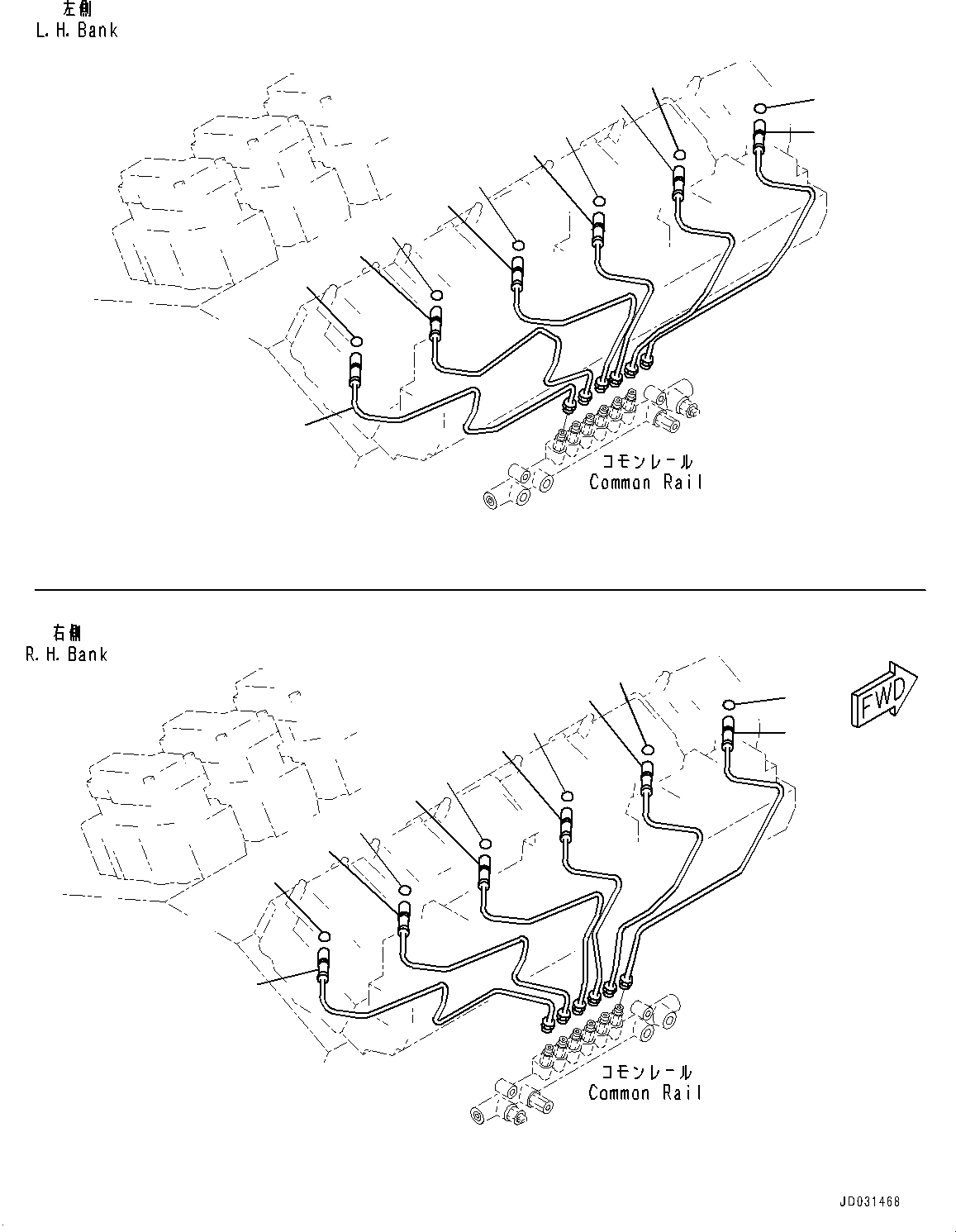 Схема запчастей Komatsu SAA12V140E-3B - ТОПЛИВН. НАСОС ТРУБЫ, COMMON RAIL - ВПРЫСК (№77-) ТОПЛИВН. НАСОС ТРУБЫ