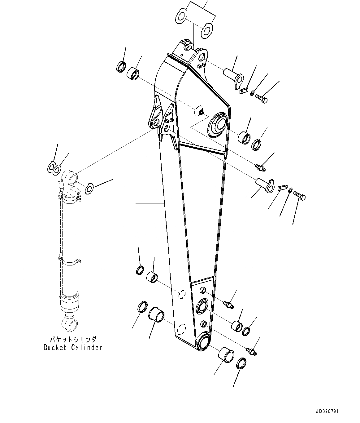 Схема запчастей Komatsu PC200LC-8M0 - РУКОЯТЬ, РУКОЯТЬ И ПАЛЕЦ (№-) РУКОЯТЬ, MM, ЧАС. СМАЗКА INTERVAL