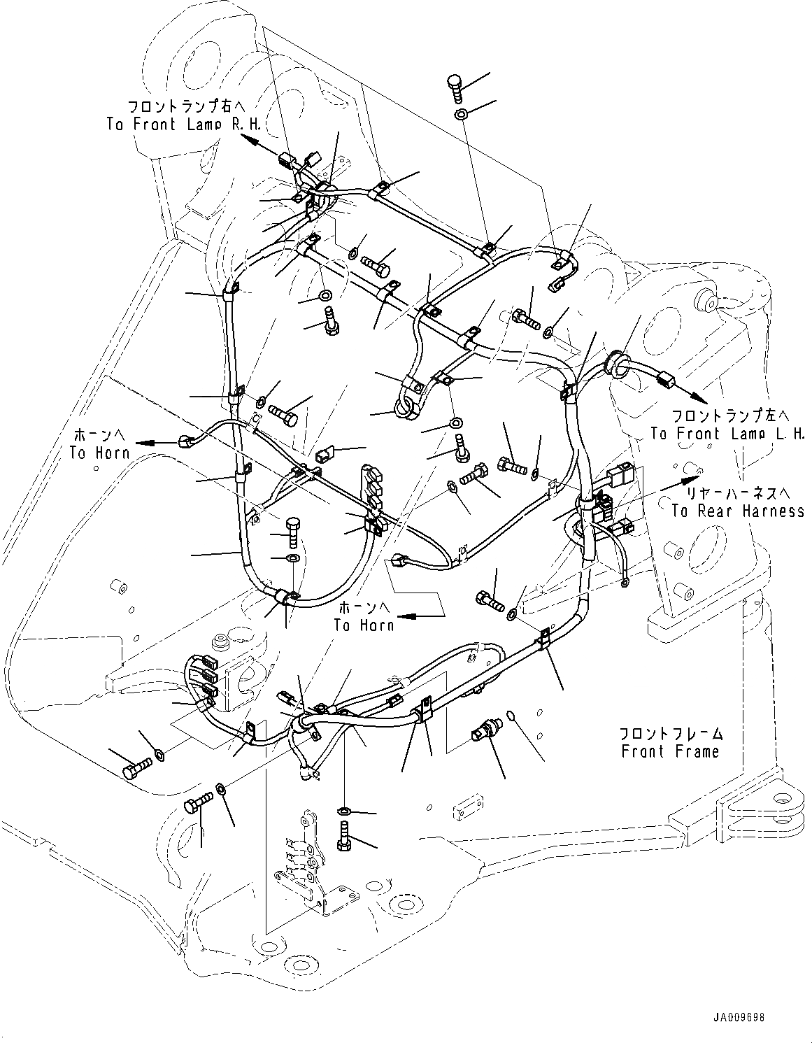 Схема запчастей Komatsu WA470-7 - ПЕРЕДН. ПРОВОДКА, ПРОВОДКА И ДАТЧИК (№-) ПЕРЕДН. ПРОВОДКА, БЕЗ ЗУБЬЯКРЫШКАОСВЕЩЕНИЕ