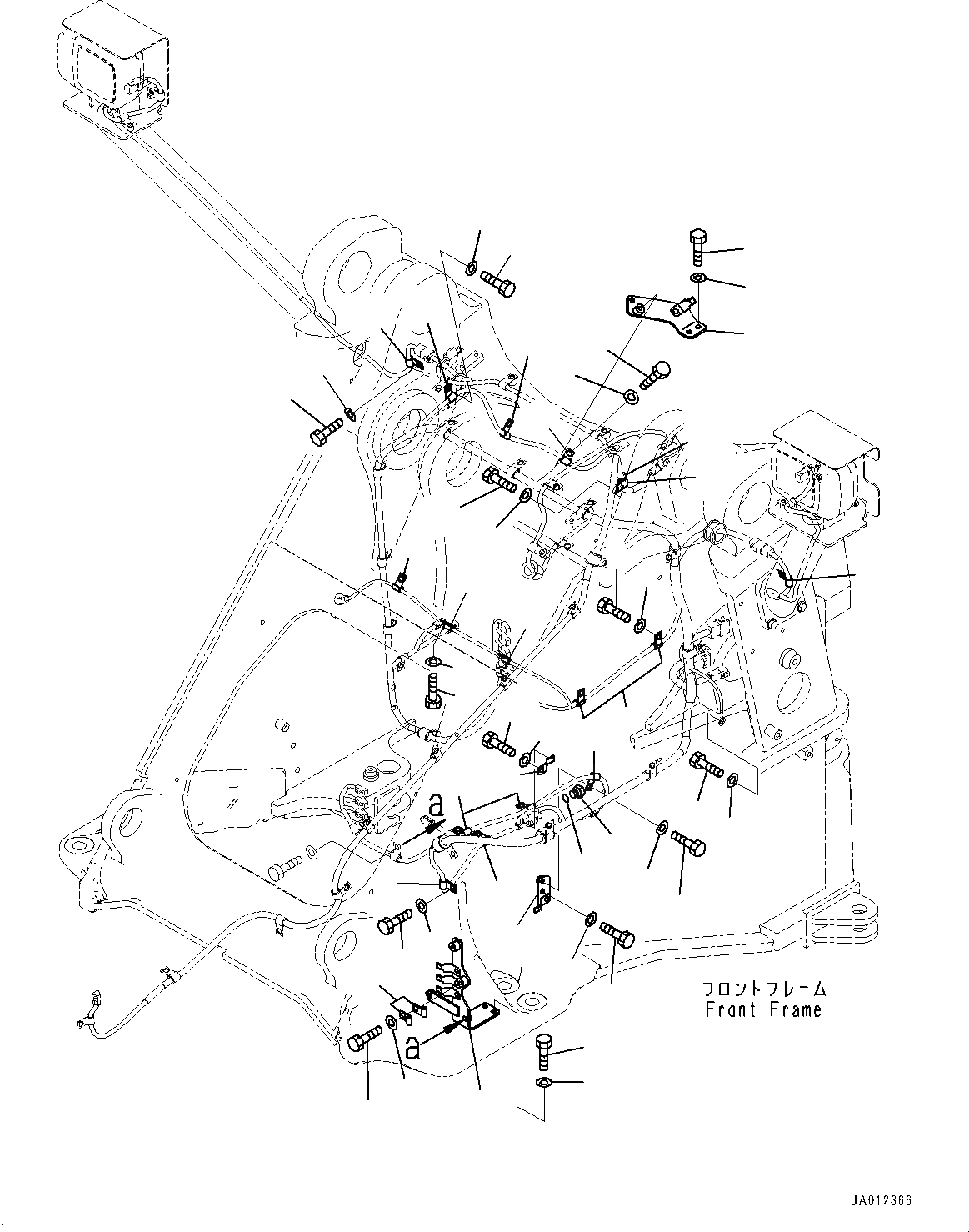 Схема запчастей Komatsu WA470-7 - ПЕРЕДН. ПРОВОДКА, ПРОВОДКА КРЕПЛЕНИЕ (№-) ПЕРЕДН. ПРОВОДКА, С ЗУБЬЯМИ КРЫШКАОСВЕЩЕНИЕ
