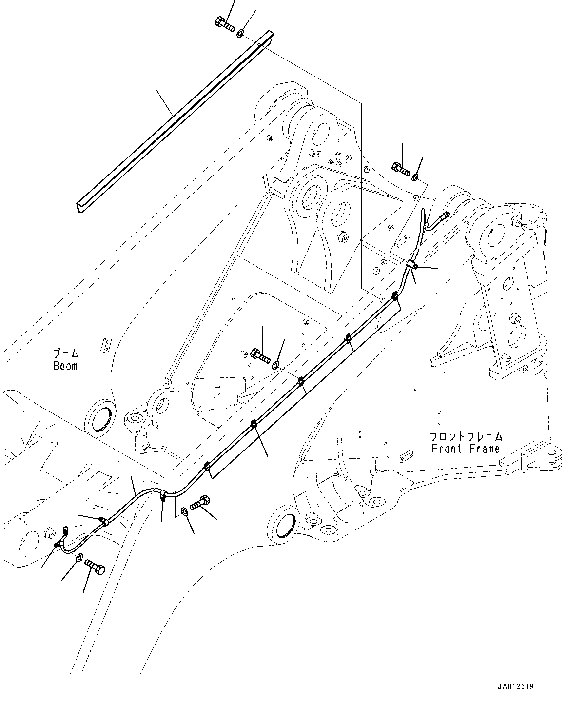Схема запчастей Komatsu WA470-7 - ПЕРЕДН. ПРОВОДКА, СТРЕЛА ПРОВОДКА (№-) ПЕРЕДН. ПРОВОДКА, С ВЫСОК. ПОДЪЕМ РУКОЯТЬ