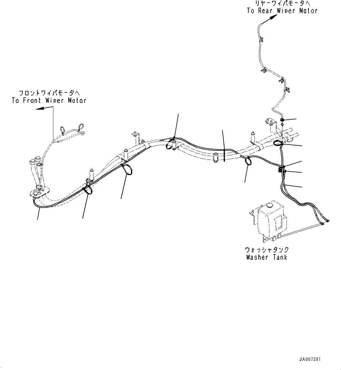 Схема запчастей Komatsu WA470-7 - КАБИНА ROPS И ОСНОВН. КОНСТРУКЦИЯ ГРУППА, ОМЫВАТЕЛЬ СТЕКЛА ПАТРУБКИ (№-) КАБИНА ROPS И ОСНОВН. КОНСТРУКЦИЯ ГРУППА, ДВУСТОРОНН. РАМА ОКНА