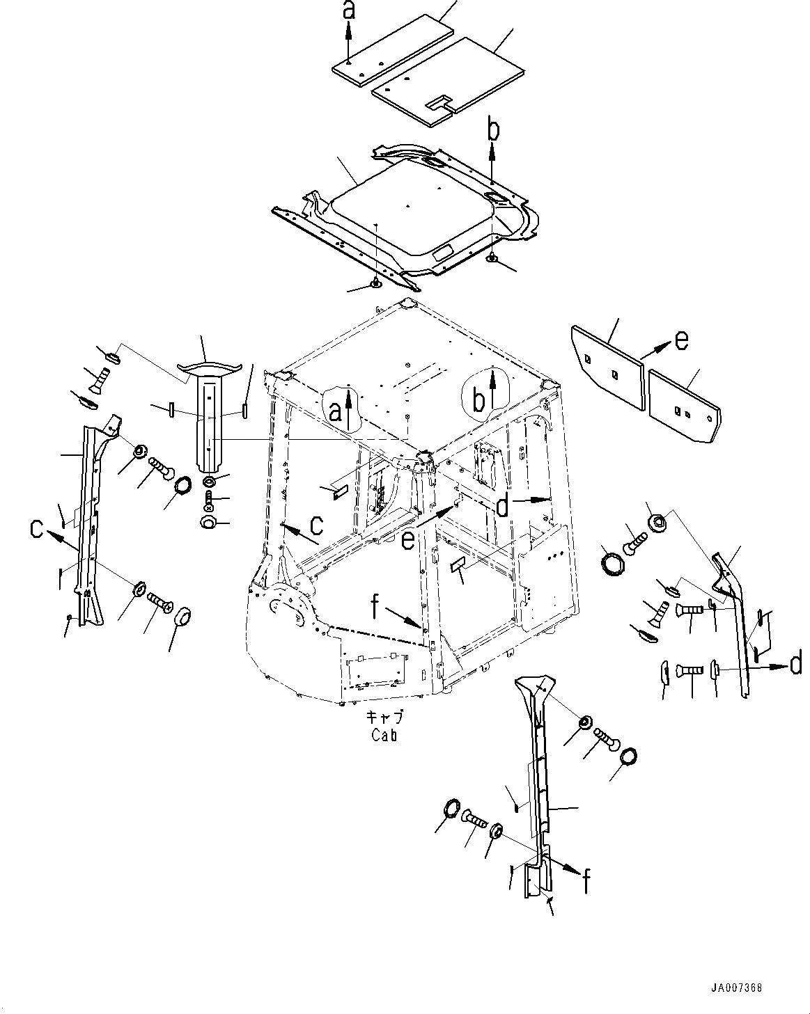 Схема запчастей Komatsu WA470-7 - КАБИНА ROPS И ОСНОВН. КОНСТРУКЦИЯ ГРУППА, КРЫША COVER, ПОДВЕСН. КРОНШТЕЙН И ЩИТКИ (№-) КАБИНА ROPS И ОСНОВН. КОНСТРУКЦИЯ ГРУППА, ДВУСТОРОНН. РАМА ОКНА