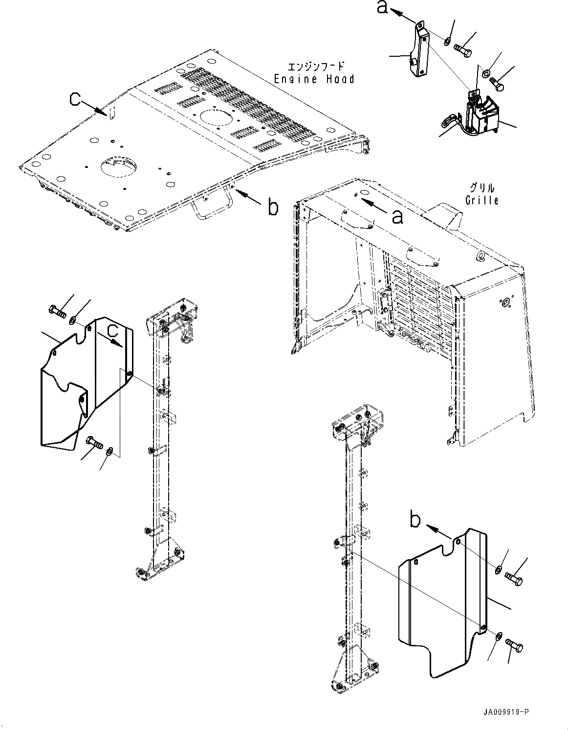 Схема запчастей Komatsu WA470-7 - КАПОТ, BACKUP СИГНАЛИЗ-Я (№-) КАПОТ, БЕЗ ЗАДН. ПОЛН. КРЫЛО