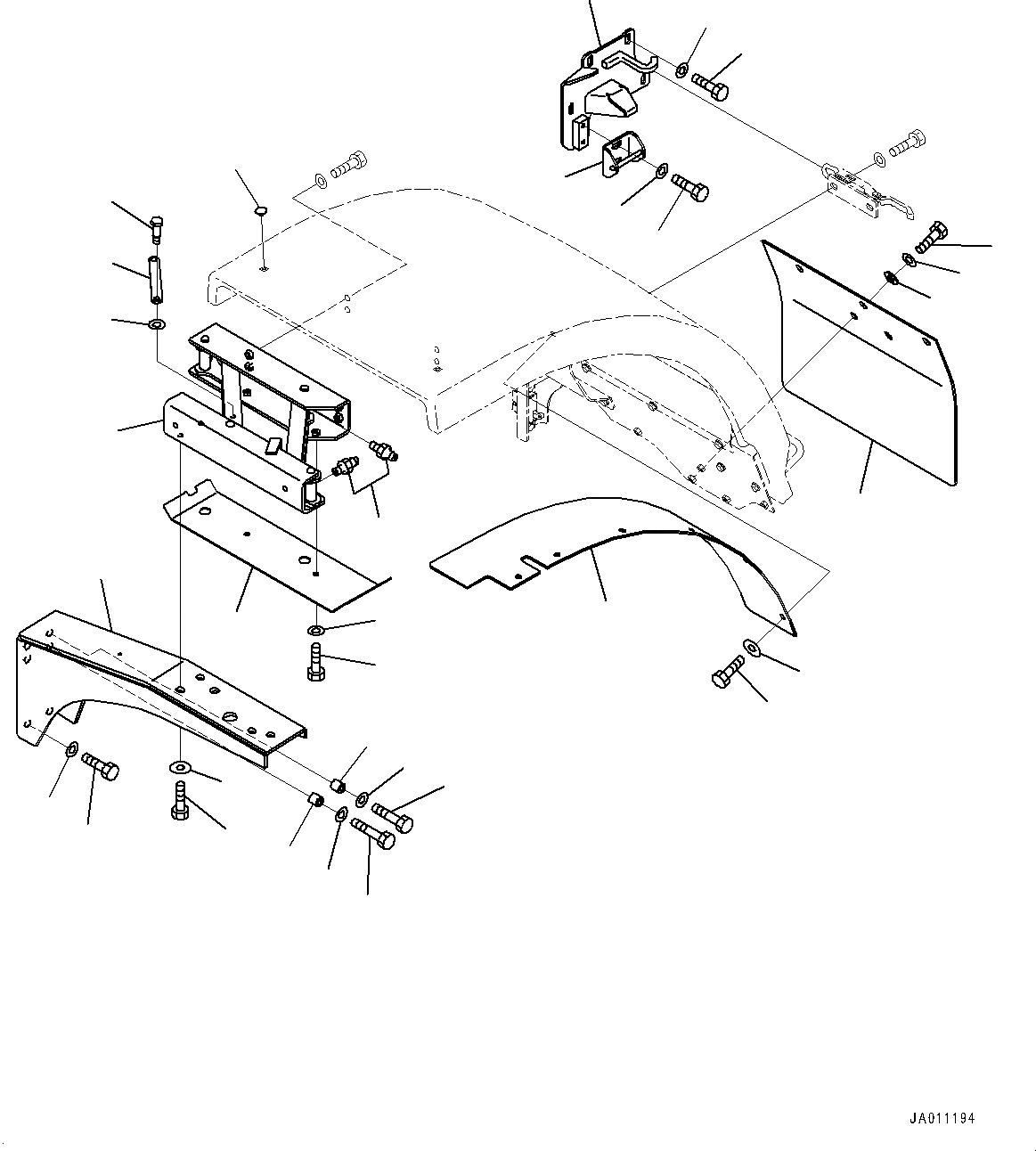 Схема запчастей Komatsu WA470-7 - ЗАДН. КРЫЛО, HINGE И БЛОКИР., ЛЕВ. (№-) ЗАДН. КРЫЛО, БЕЗ REFLECTOR