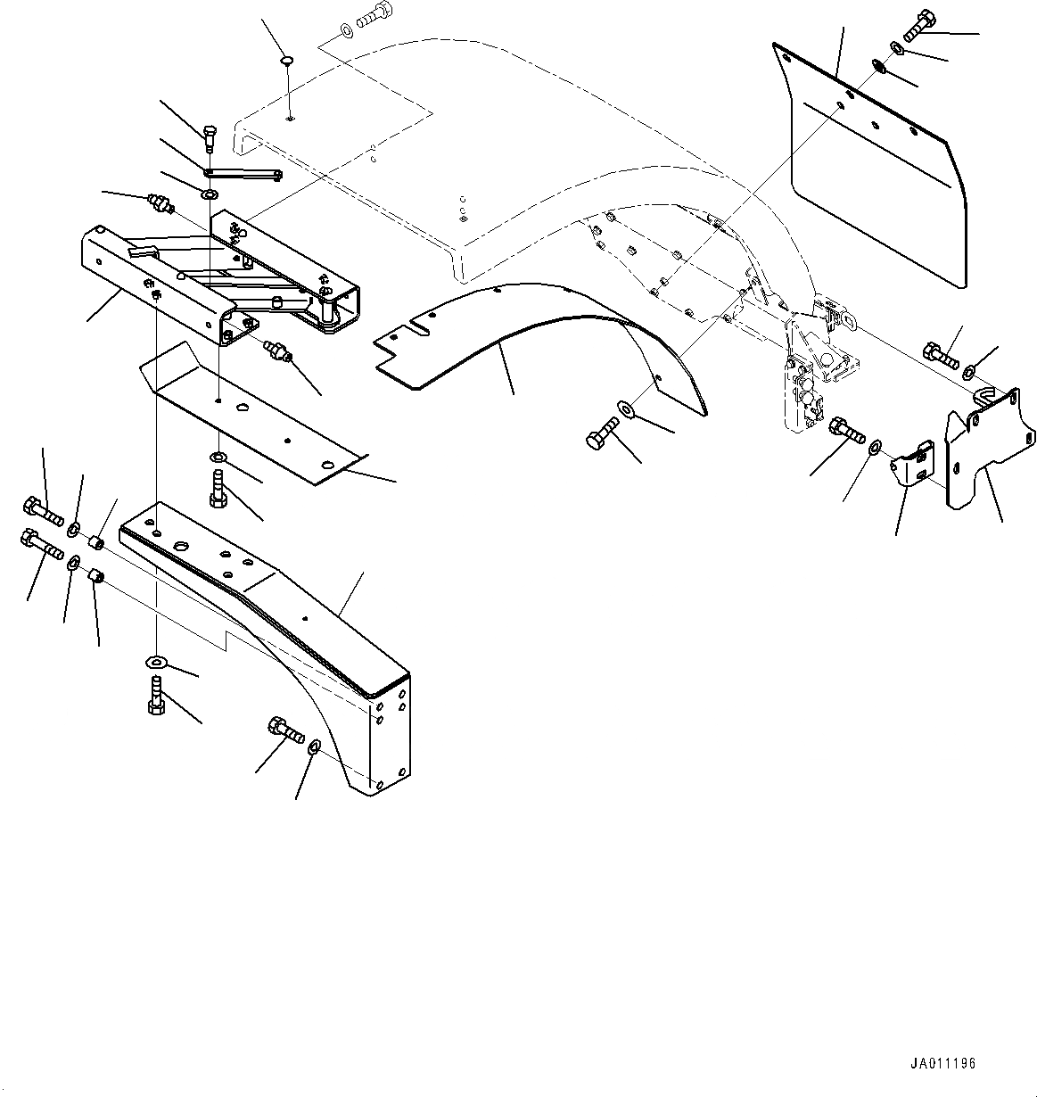 Схема запчастей Komatsu WA470-7 - ЗАДН. КРЫЛО, HINGE И БЛОКИР., ПРАВ. (№-) ЗАДН. КРЫЛО, БЕЗ REFLECTOR