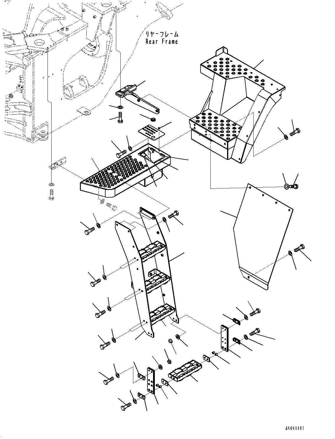 Схема запчастей Komatsu WA470-7 - ЛЕСТНИЦА, ПОЛ И ЛЕСТНИЦА ЛЕВ. (№-) ЛЕСТНИЦА, С ЗАДН. ПОЛН. КРЫЛО