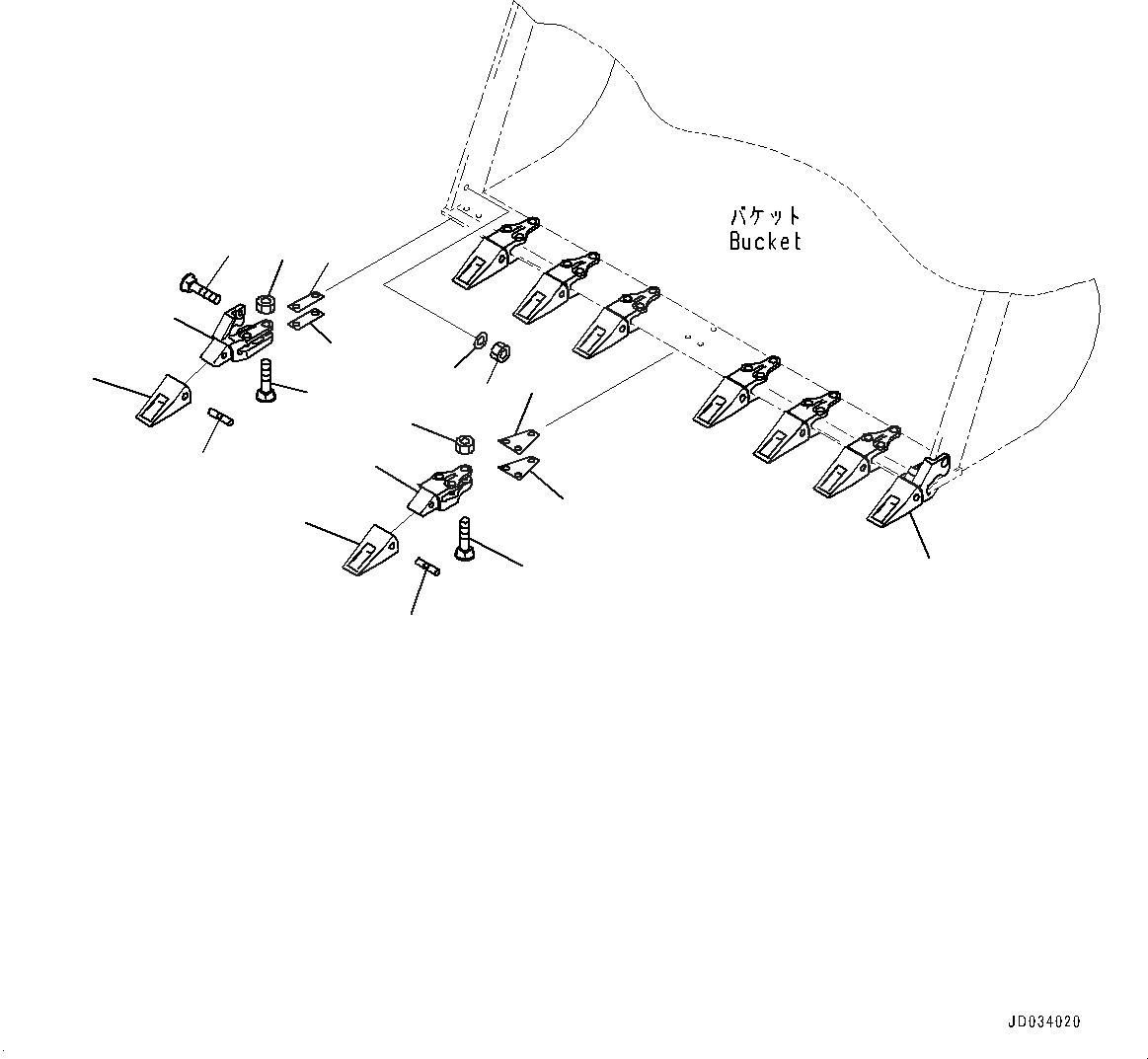 Схема запчастей Komatsu WA470-7 - КОВШ ЗУБЬЯ(№-) КОВШ TOOTH, БОЛТ-ON АДАПТЕР И TIP ТИП, 9 TOOTH