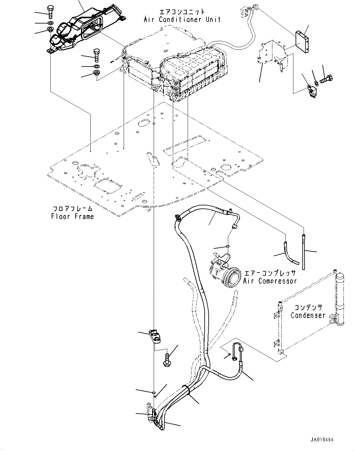 Схема запчастей Komatsu PC138USLC-10 - ОСНОВН. КОНСТРУКЦИЯ, ТРУБКИ КОНДИЦИОНЕРА (/) (№-) ОСНОВН. КОНСТРУКЦИЯ, С ОТВАЛ, -ДОПОЛН. АКТУАТОР ТРУБЫ, АККУМУЛЯТОР