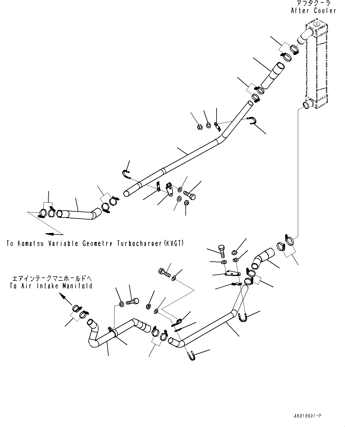 Схема запчастей Komatsu D37EX-23 - СИСТЕМА ОХЛАЖДЕНИЯ, ПОСЛЕОХЛАДИТЕЛЬ ТРУБЫ (№8-) СИСТЕМА ОХЛАЖДЕНИЯ