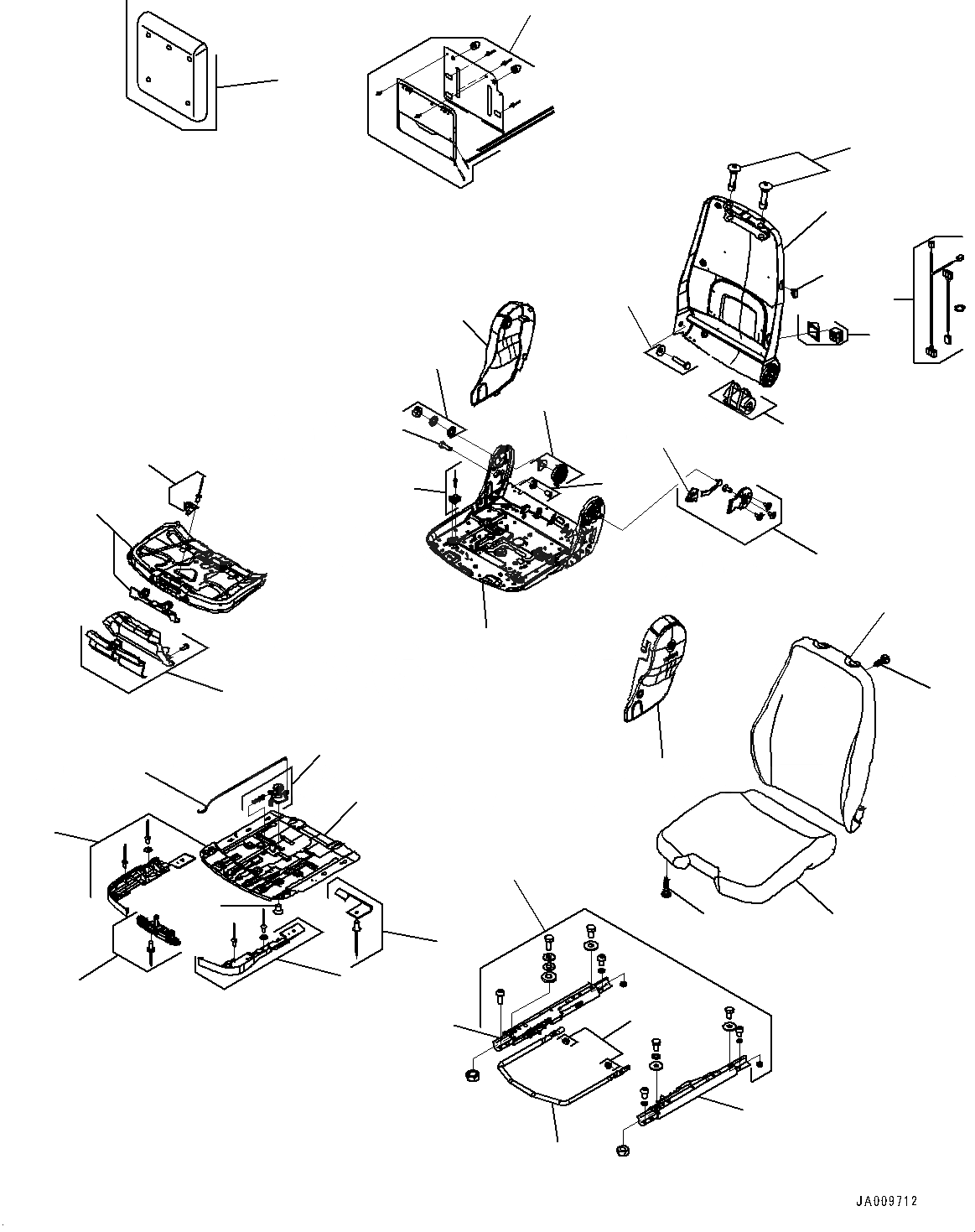 Схема запчастей Komatsu D37EX-23 - СИДЕНЬЕ ОПЕРАТОРА, ВНУТР. ЧАСТИ, СИДЕНЬЕ ОПЕРАТОРА (/) (№8-) СИДЕНЬЕ ОПЕРАТОРА, ВОЗД. С ВОЗД. ПОДВЕСКОЙ, ТКАНЬ, НАКЛОН., HI-BACK ТИП, С ОБОГРЕВ-ЛЕМ, GRAMMER