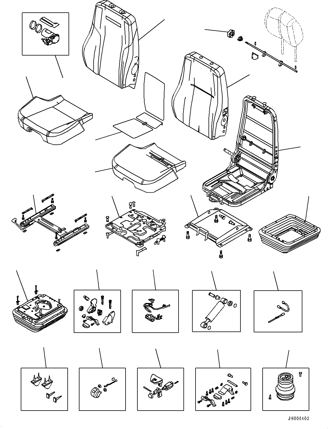 Схема запчастей Komatsu D39EX-23 - СИДЕНЬЕ ОПЕРАТОРА, ВНУТР. ЧАСТИ, СИДЕНЬЕ ОПЕРАТОРА (№9-) СИДЕНЬЕ ОПЕРАТОРА, ВОЗД. С ВОЗД. ПОДВЕСКОЙ, ТКАНЬ, НАКЛОН., С ОБОГРЕВ-ЛЕМ