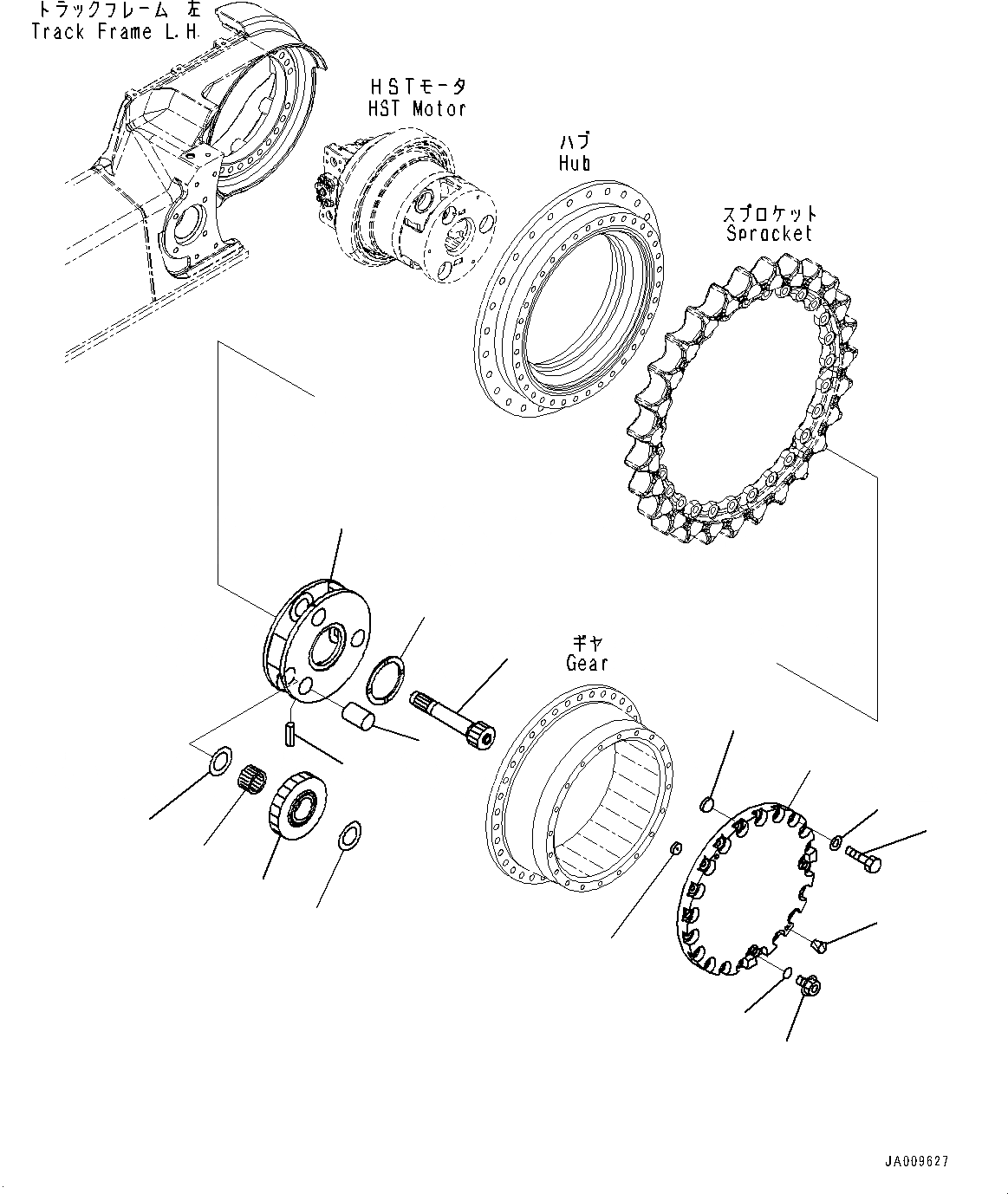 Схема запчастей Komatsu D61PXI-23 - КОНЕЧНАЯ ПЕРЕДАЧА, НЕСУЩИЙ ЭЛЕМЕНТ, ЛЕВ. (№-) КОНЕЧНАЯ ПЕРЕДАЧА, С SEGMENTED TEETH, PLUS ТИП ГУСЕНИЦЫ