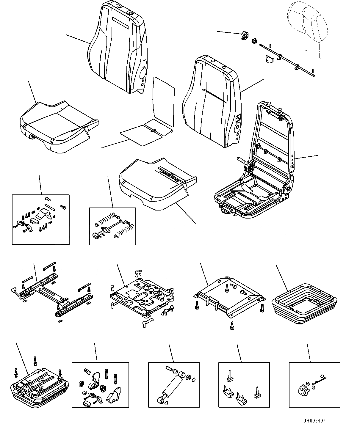 Схема запчастей Komatsu D61PXI-23 - СИДЕНЬЕ ОПЕРАТОРА, ВНУТР. ЧАСТИ, СИДЕНЬЕ ОПЕРАТОРА (№-) СИДЕНЬЕ ОПЕРАТОРА, МЕХАНИЧ. С ВОЗД. ПОДВЕСКОЙ, ТКАНЬ, НАКЛОН., С ОБОГРЕВ-ЛЕМ