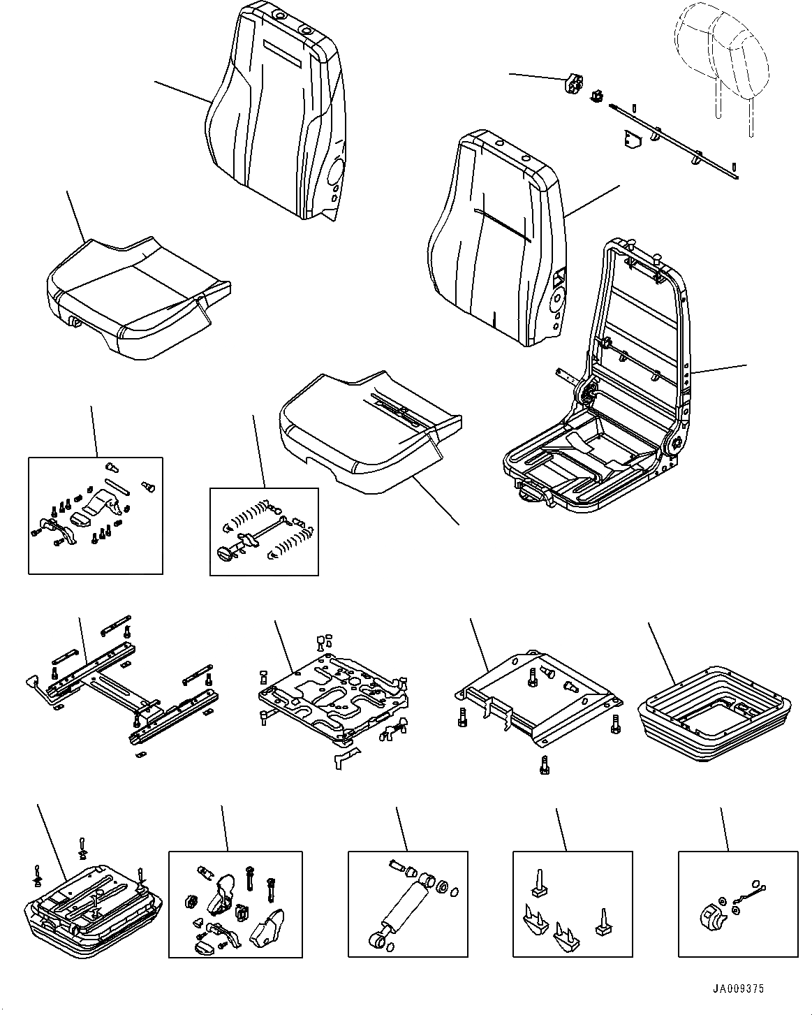 Схема запчастей Komatsu D61PXI-23 - СИДЕНЬЕ ОПЕРАТОРА, ВНУТР. ЧАСТИ, СИДЕНЬЕ ОПЕРАТОРА (№-) СИДЕНЬЕ ОПЕРАТОРА, МЕХАНИЧ. С ВОЗД. ПОДВЕСКОЙ, LEATHER, НАКЛОН., HI-BACK ТИП