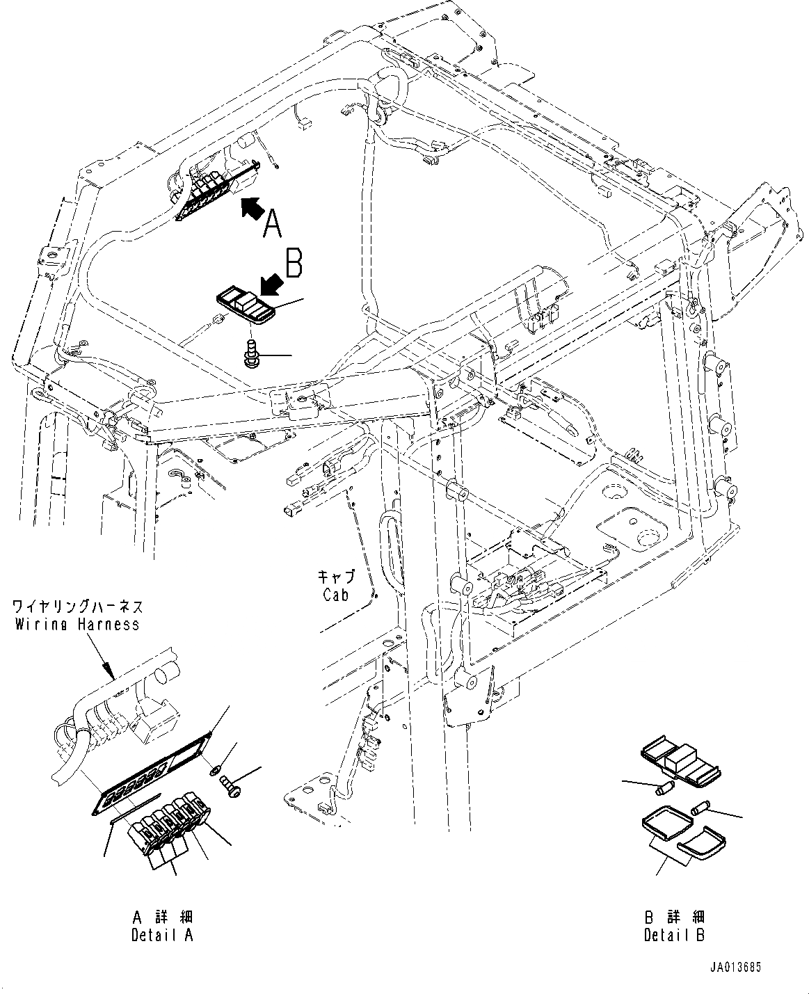 Схема запчастей Komatsu D61PXI-23 - КАБИНА, ПЕРЕКЛЮЧАТЕЛЬ И ОСВЕЩЕНИЕ (№-) КАБИНА, С AM-FM STEREO РАДИО С AUX ФИКСИР., СЕВ. АМЕРИКА