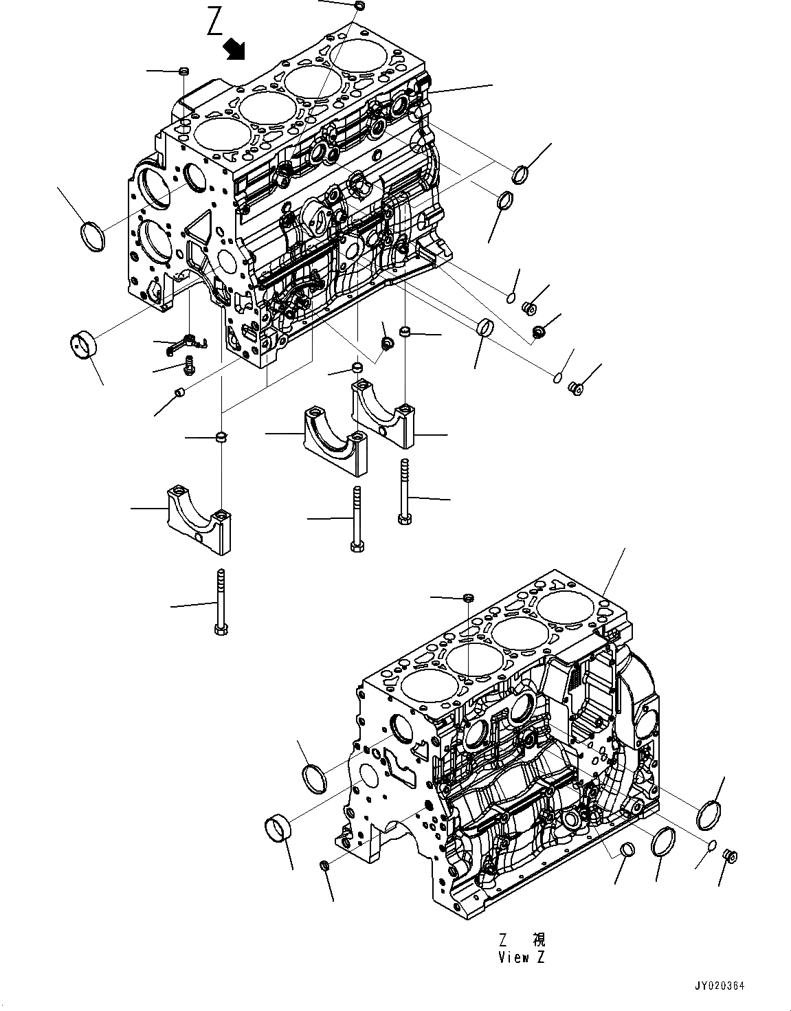 Схема запчастей Komatsu SAA4D107E-1F - БЛОК ЦИЛИНДРОВ (№-) БЛОК ЦИЛИНДРОВ