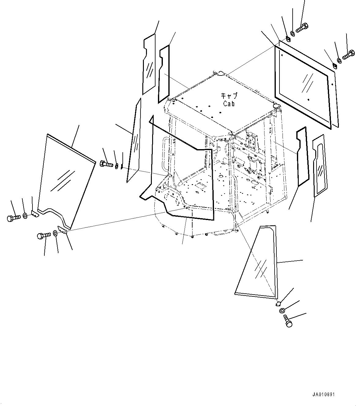 Схема запчастей Komatsu WA270-7 - КАБИНА ROPS, СТЕКЛА ОКНА (№8-) КАБИНА ROPS