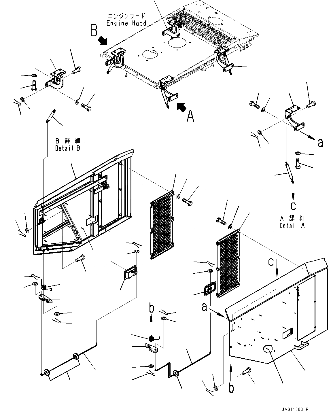 Схема запчастей Komatsu WA270-7 - КАПОТ, ДВЕРЬ (№8-) КАПОТ, С УДЛИНН. ВПУСК ВОЗДУХА, КРЫШКА ТИП, ПОЛН. КРЫЛО