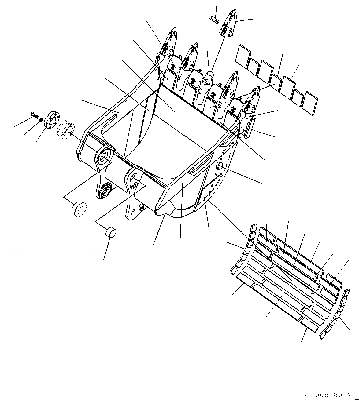 Схема запчастей Komatsu PC850-8R1 - КОВШ (№7-) КОВШ, .M, 8MM ШИР., WEAR ПЛАСТИНА, KMAX TOOTH, THRUST ADJUSTMENT, БОКОРЕЗЫ