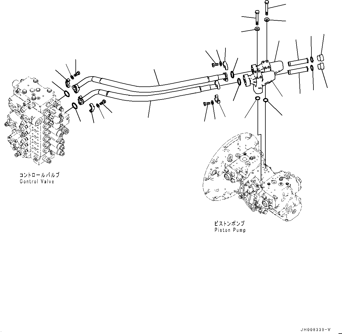 Схема запчастей Komatsu PC300-8M0 - ПОДАЮЩ. ТРУБЫ (№8-) ПОДАЮЩ. ТРУБЫ, C ПРОХОДНЫМ ФИЛЬТРОМ