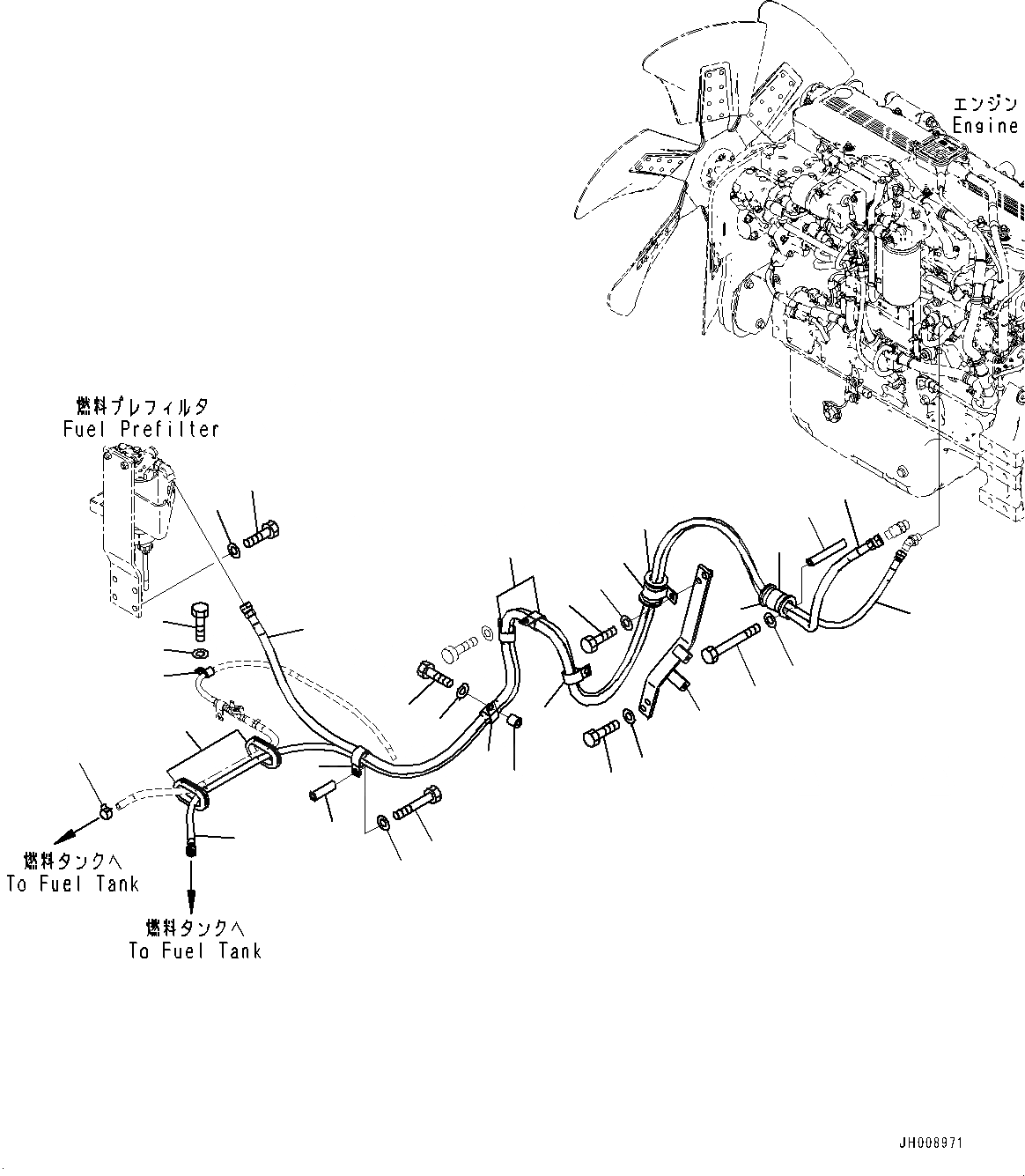 Схема запчастей Komatsu PC350-8M0 - ТОПЛИВН. ПОДАЮЩ. ТРУБЫ, КРЕПЛЕНИЕ (№8-) ТОПЛИВН. ПОДАЮЩ. ТРУБЫ, EXTRA BAD ТОПЛИВН. И ПЛОХ. ТОПЛИВО СПЕЦ-ЯIFICATION, ВОДН.+DUST, ДОПОЛН. ФИЛЬТР.