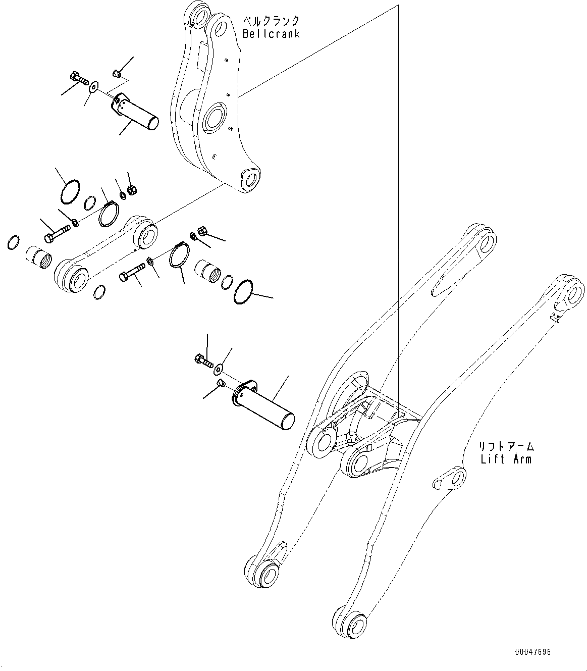 Схема запчастей Komatsu WA600-6 - РУКОЯТЬ И BELL CRANK, КРЕПЛЕНИЕ (/) (№-) РУКОЯТЬ И BELL CRANK
