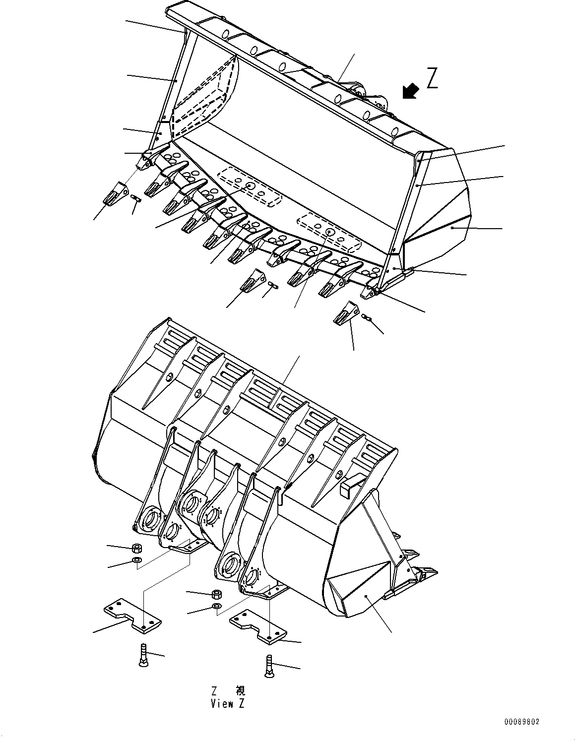 Схема запчастей Komatsu WA600-6 - КОВШ (№8-) КОВШ, 7.M, С TIP TOOTH, БОЛТ-ON SEGMENT ТИП
