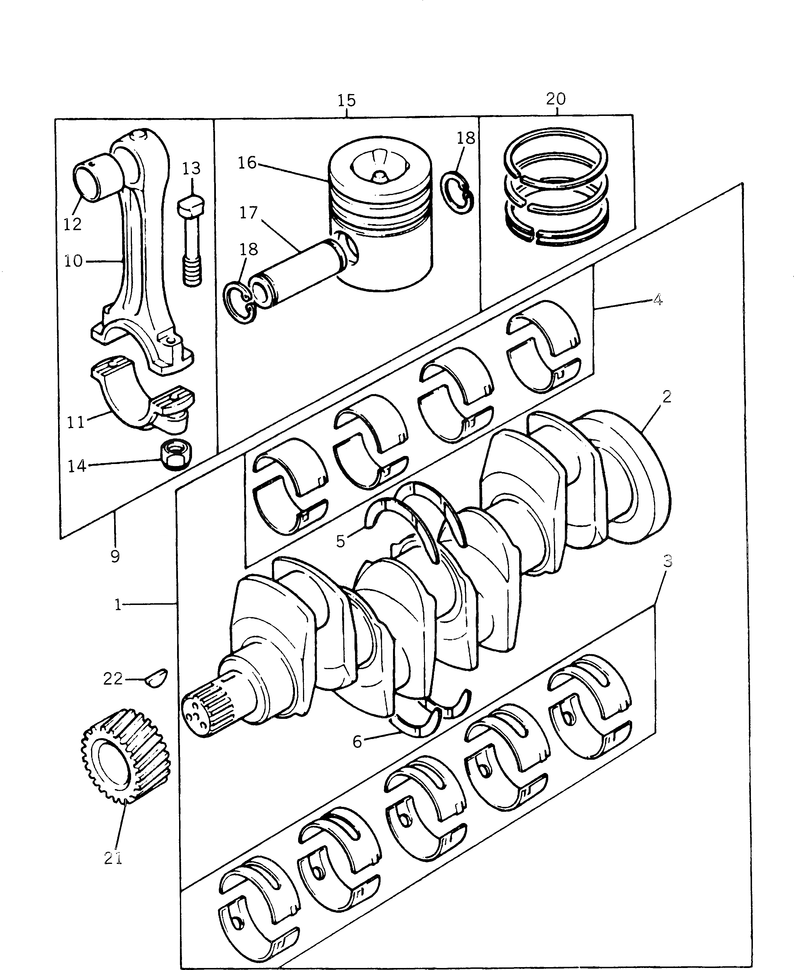 Схема запчастей Komatsu 1004-4TR - КОЛЕНВАЛ¤ ПОРШЕНЬS И ШАТУНS (/) БЛОК ЦИЛИНДРОВ