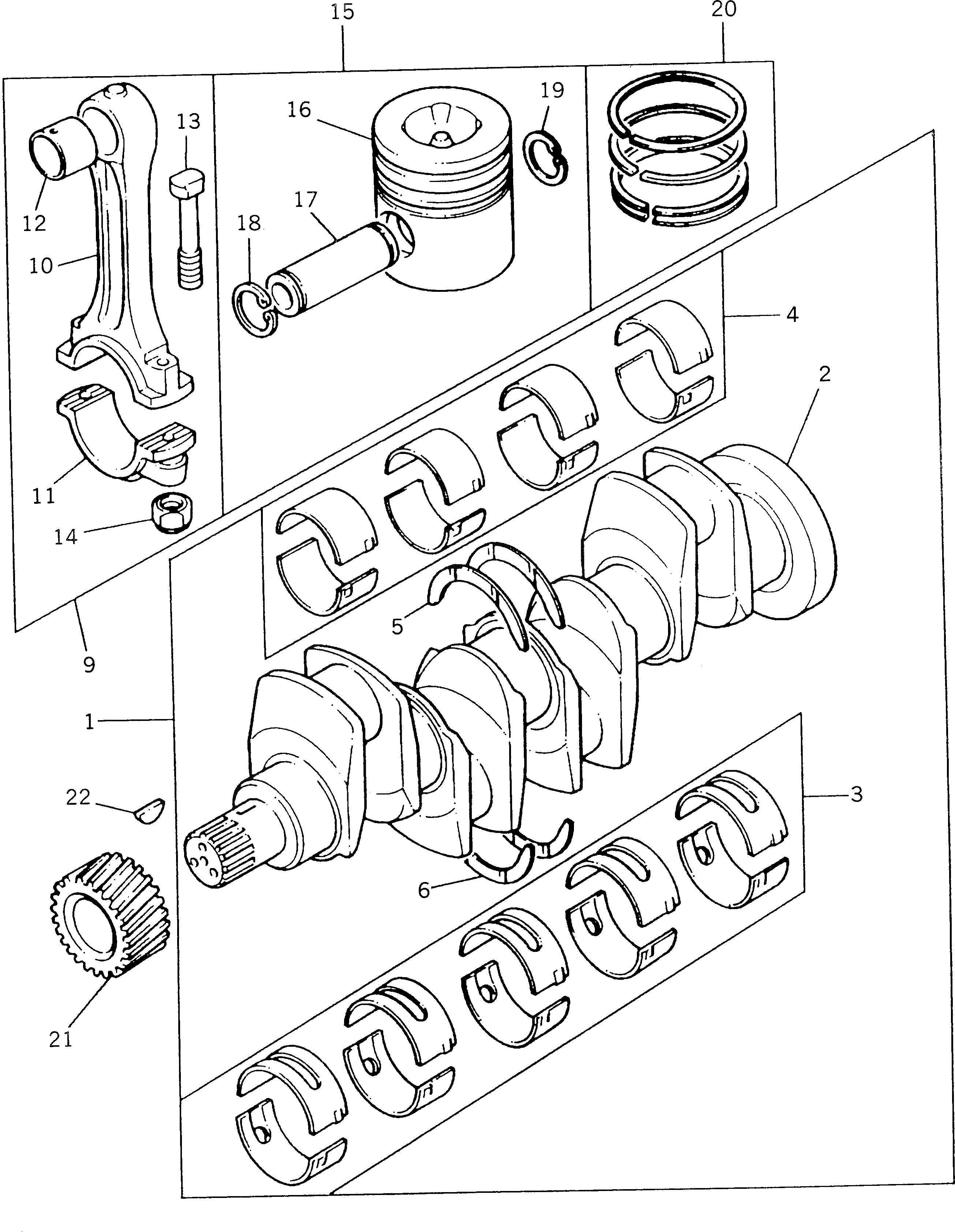 Схема запчастей Komatsu 1004-4TLR - КОЛЕНВАЛ¤ ПОРШЕНЬS И ШАТУНS (/) БЛОК ЦИЛИНДРОВ