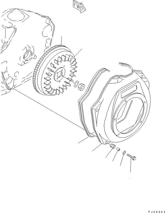 Схема запчастей Komatsu 1D75-1A - МАХОВИК И ВЕНТИЛЯТОР ОХЛАЖДЕНИЯ КОРПУС(№-) СИСТЕМА ОХЛАЖДЕНИЯ