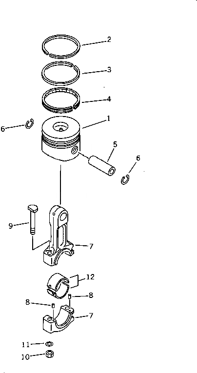 Схема запчастей Komatsu 1D75-1A - ПОРШЕНЬ И ШАТУН(№-) БЛОК ЦИЛИНДРОВ