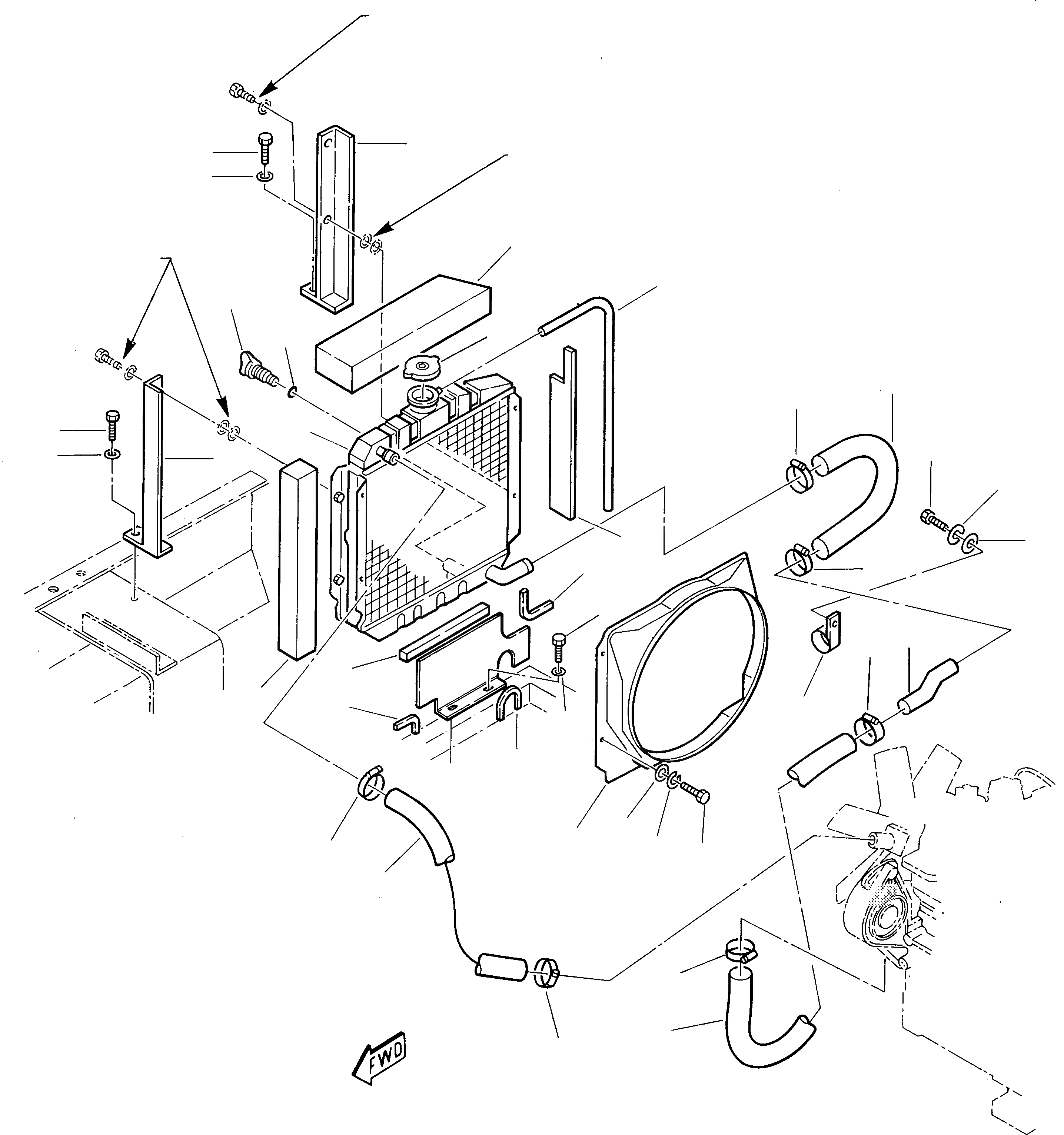 Схема запчастей Komatsu 212 - РАДИАТОР И ТРУБЫ КОМПОНЕНТЫ ДВИГАТЕЛЯ И ЭЛЕКТРИКА