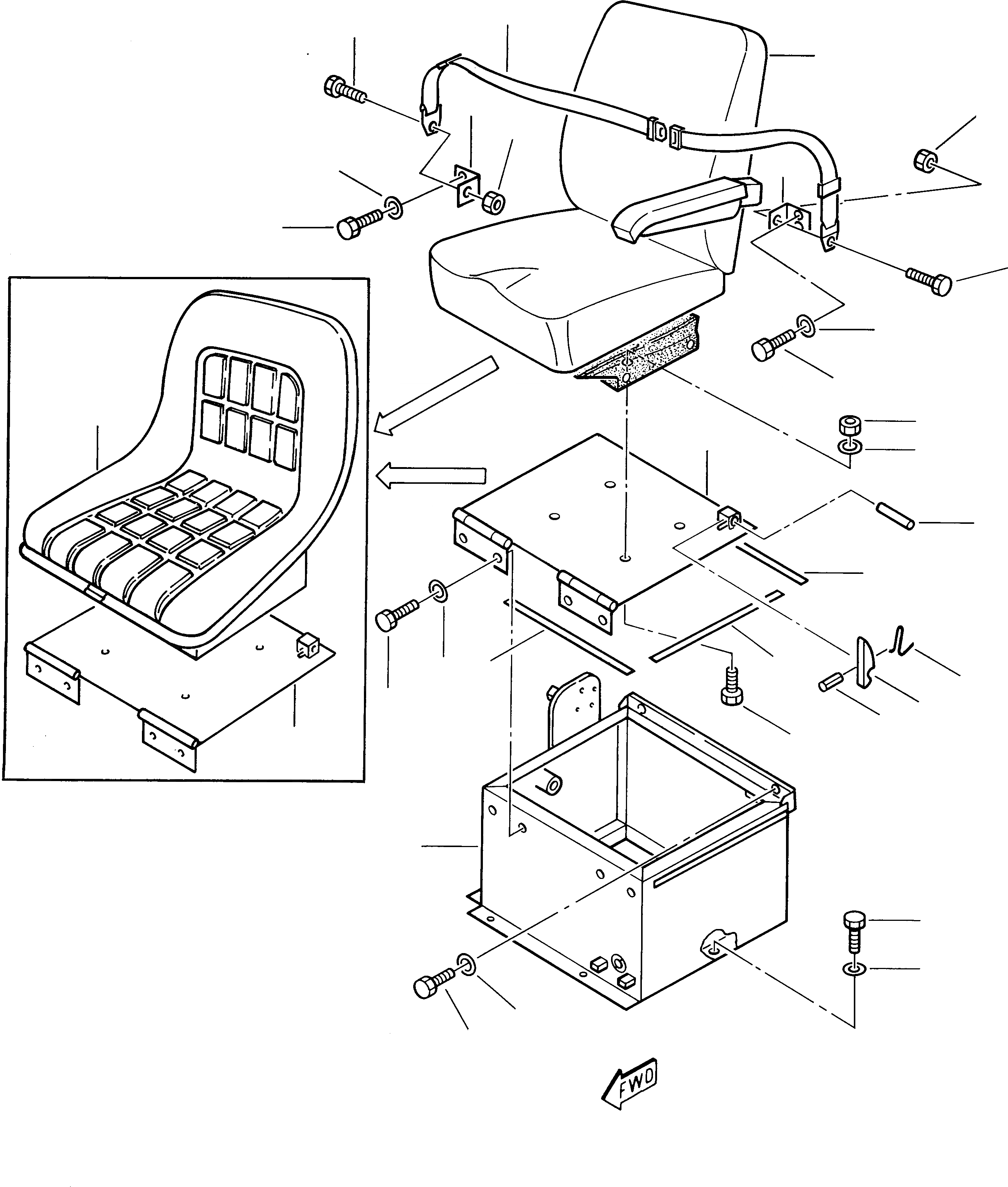 Схема запчастей Komatsu 212 - СИДЕНЬЕ ОПЕРАТОРА (СПЕЦ-Я TBG) ЧАСТИ КОРПУСА И КАБИНА