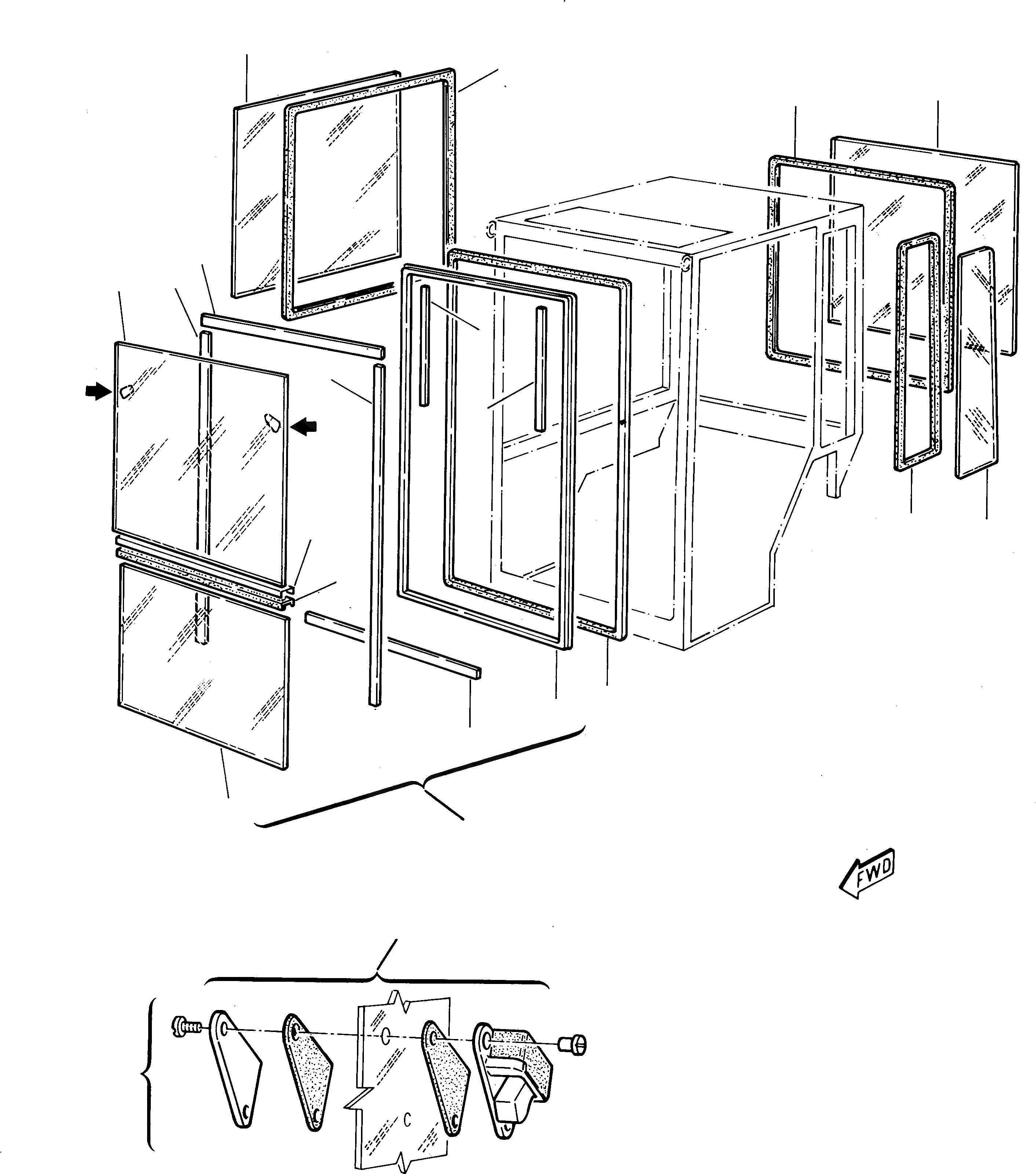 Схема запчастей Komatsu 212 - КАБИНА (2 ЧАСТЬ) ЧАСТИ КОРПУСА И КАБИНА