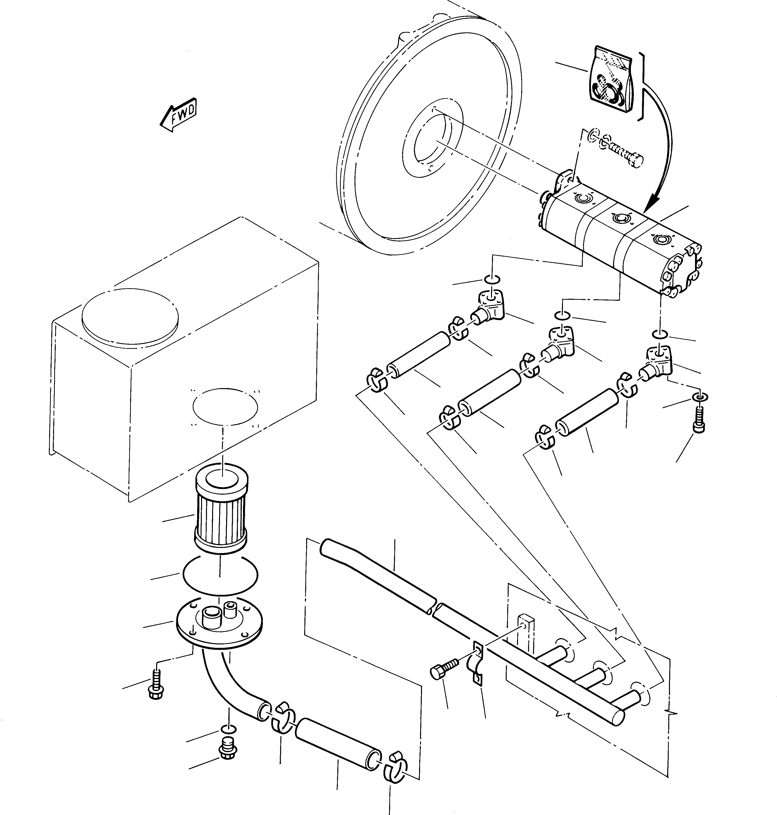 Схема запчастей Komatsu 222 - ГИДРОЛИНИЯ (ВСАСЫВ. ЛИНИЯ) УПРАВЛ-Е РАБОЧИМ ОБОРУДОВАНИЕМ