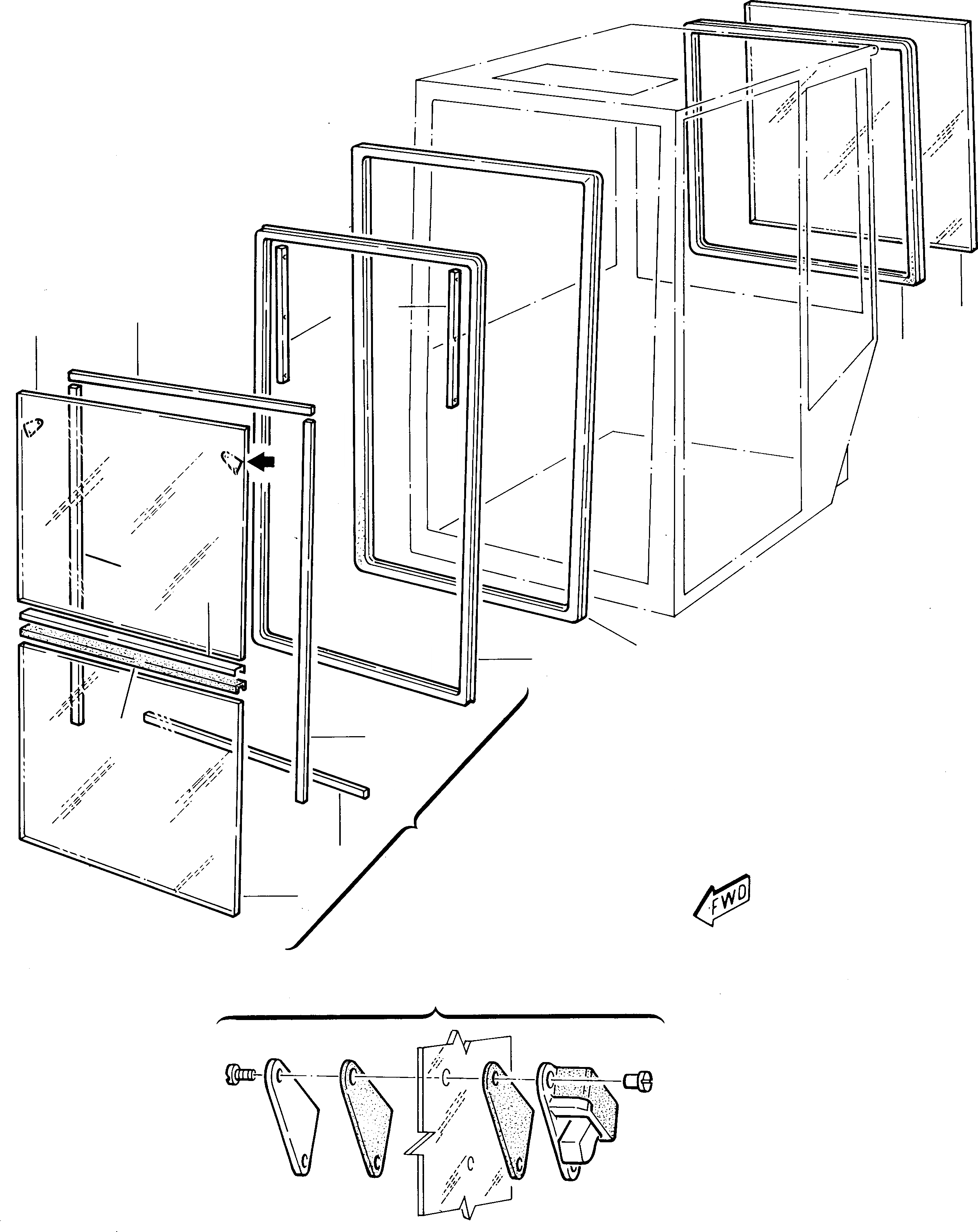 Схема запчастей Komatsu 245 - КАБИНА (3 ЧАСТЬ) ЧАСТИ КОРПУСА И КАБИНА