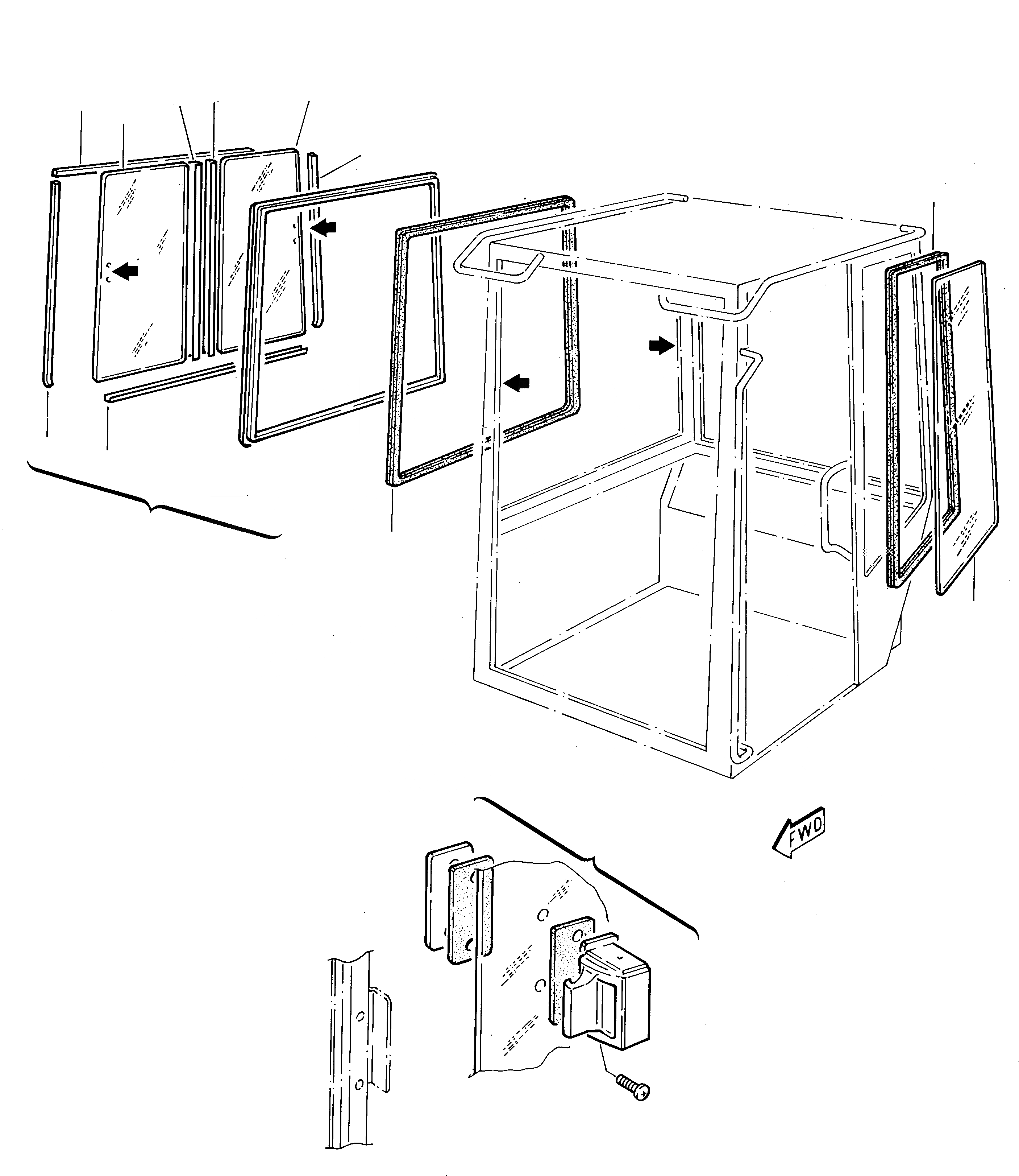 Схема запчастей Komatsu 245 - КАБИНА (4 ЧАСТЬ) ЧАСТИ КОРПУСА И КАБИНА