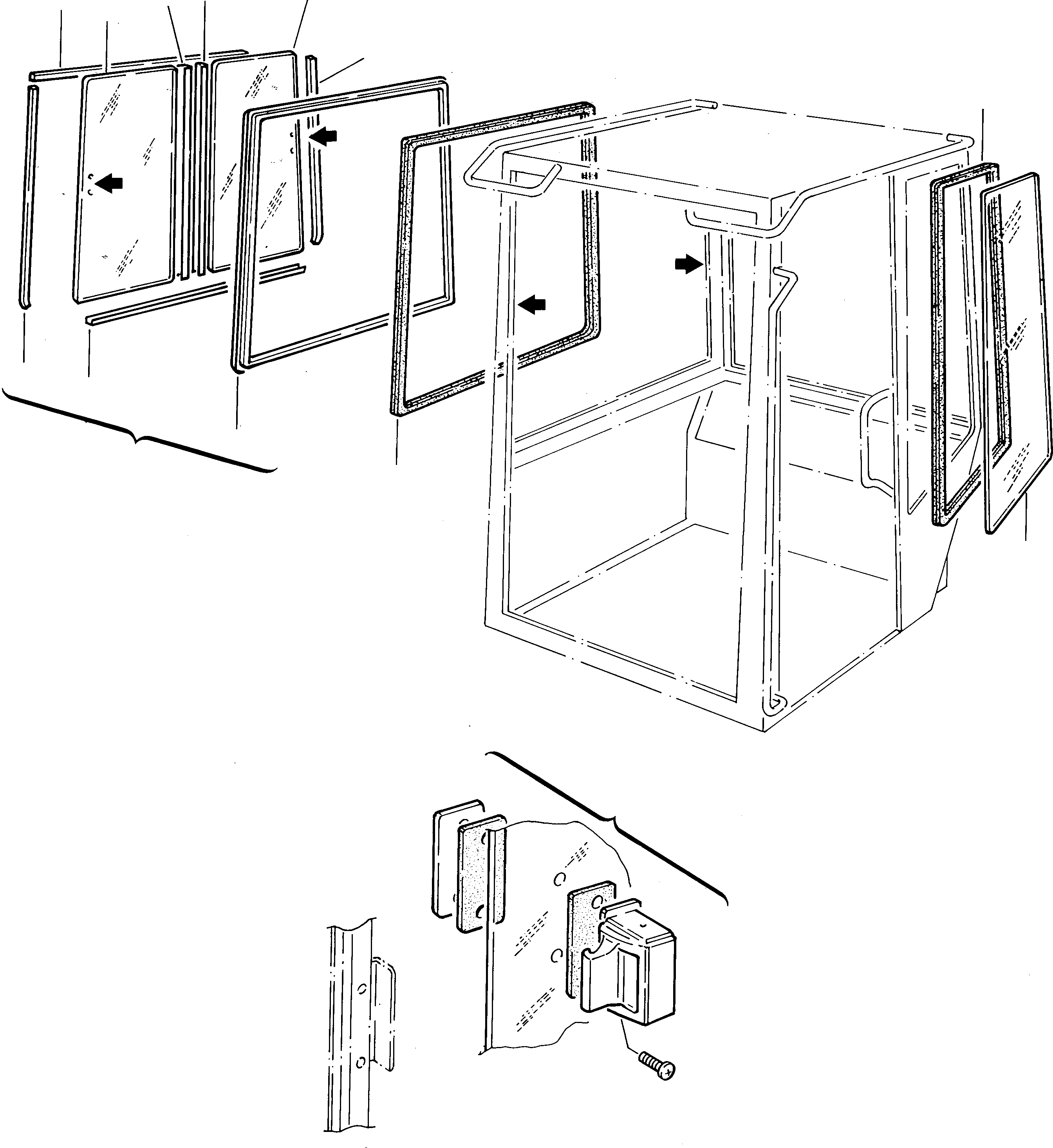 Схема запчастей Komatsu 245 - КАБИНА (4 ЧАСТЬ) ЧАСТИ КОРПУСА И КАБИНА