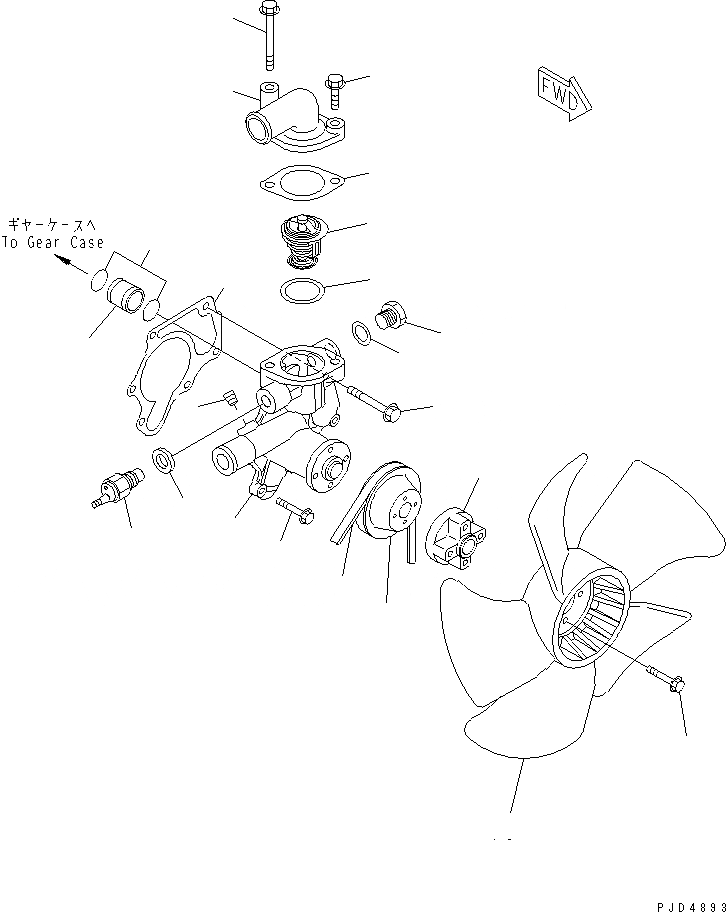 Схема запчастей Komatsu 2D68E-N3B - ВОДЯНАЯ ПОМПА И ВЕНТИЛЯТОР ОХЛАЖДЕНИЯ(№N-) ДВИГАТЕЛЬ