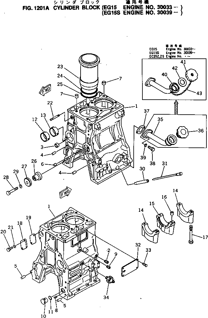 Схема запчастей Komatsu 2D94-2D - БЛОК ЦИЛИНДРОВ(№-) БЛОК ЦИЛИНДРОВ